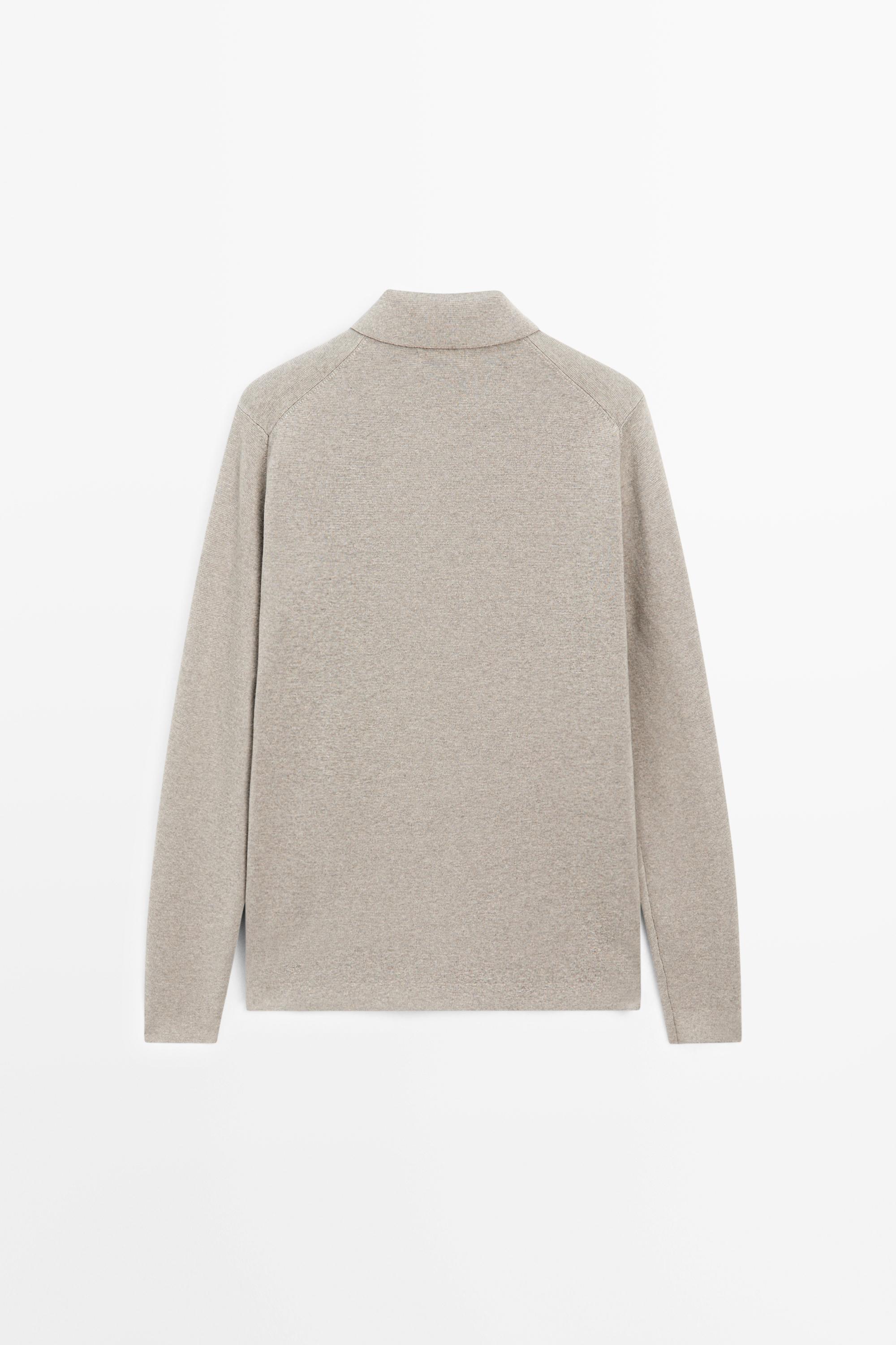 Cotton blend zip-up knit polo sweater — Washed