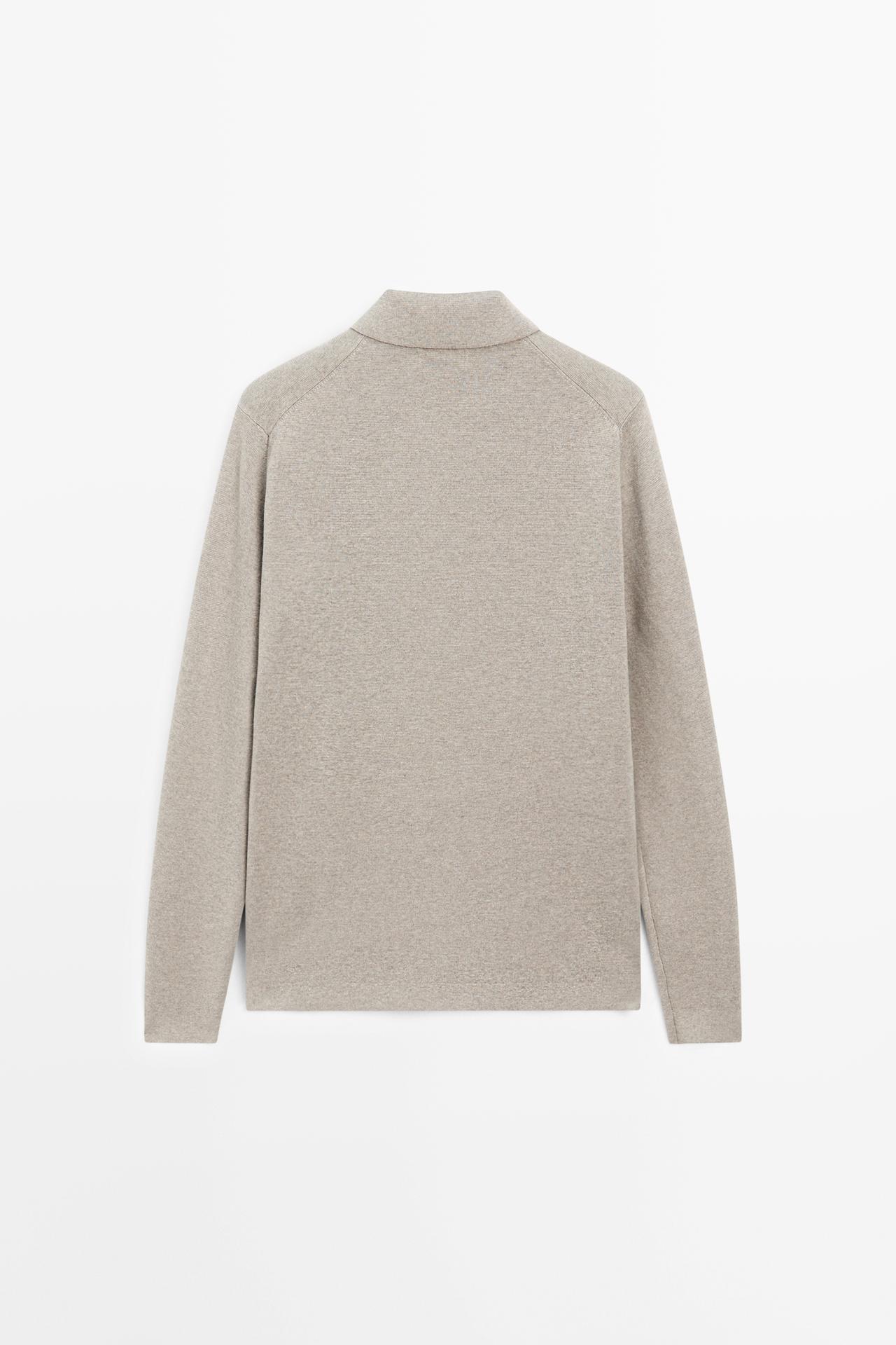 Cotton blend zip-up knit polo sweater — Washed