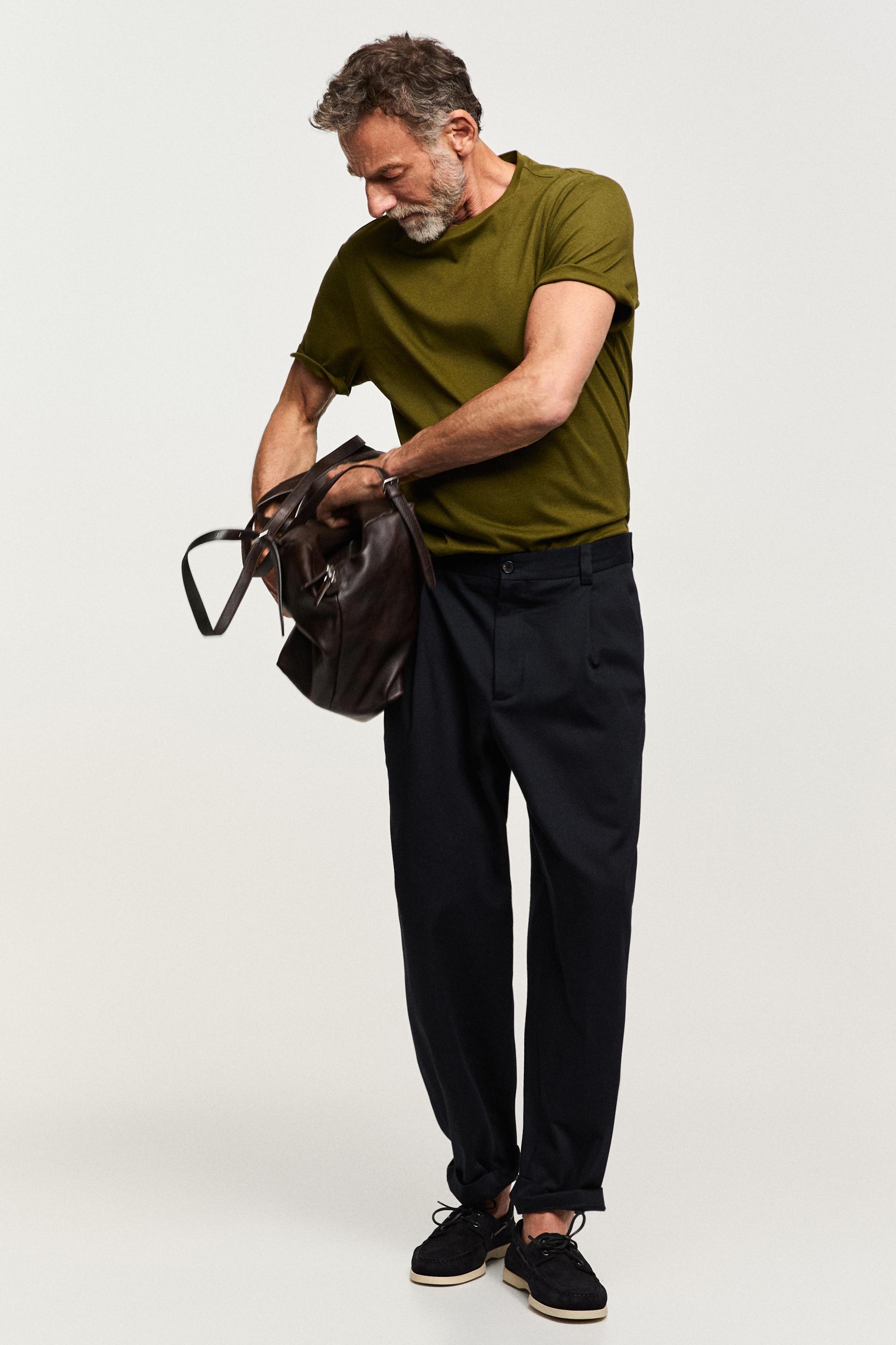Cotton trousers with darts — NAVY BLUE