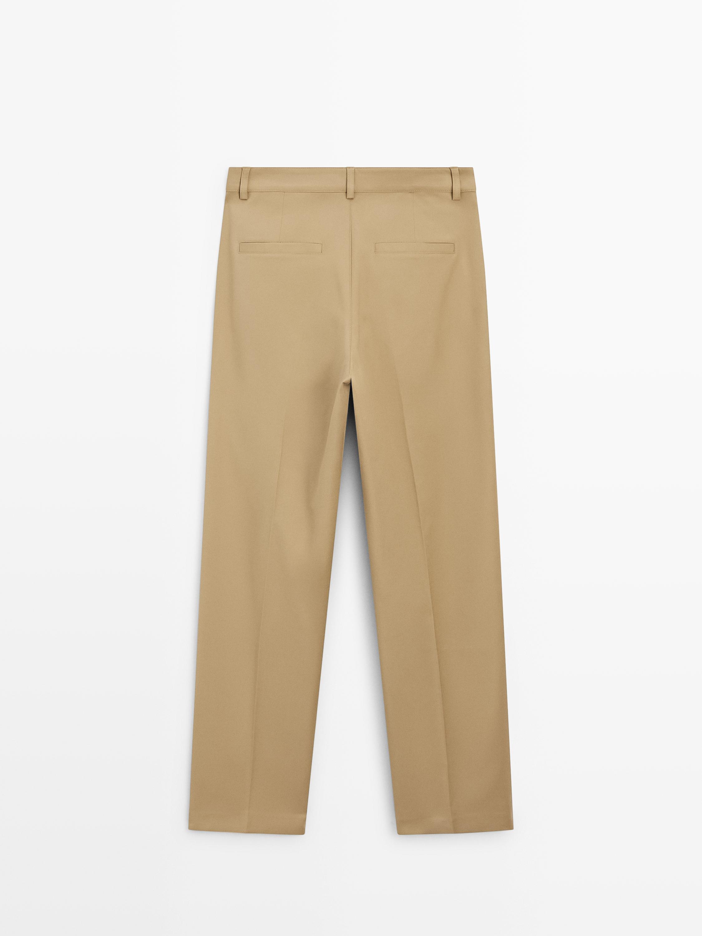 Straight fit pants with pleated details — SAND BROWN