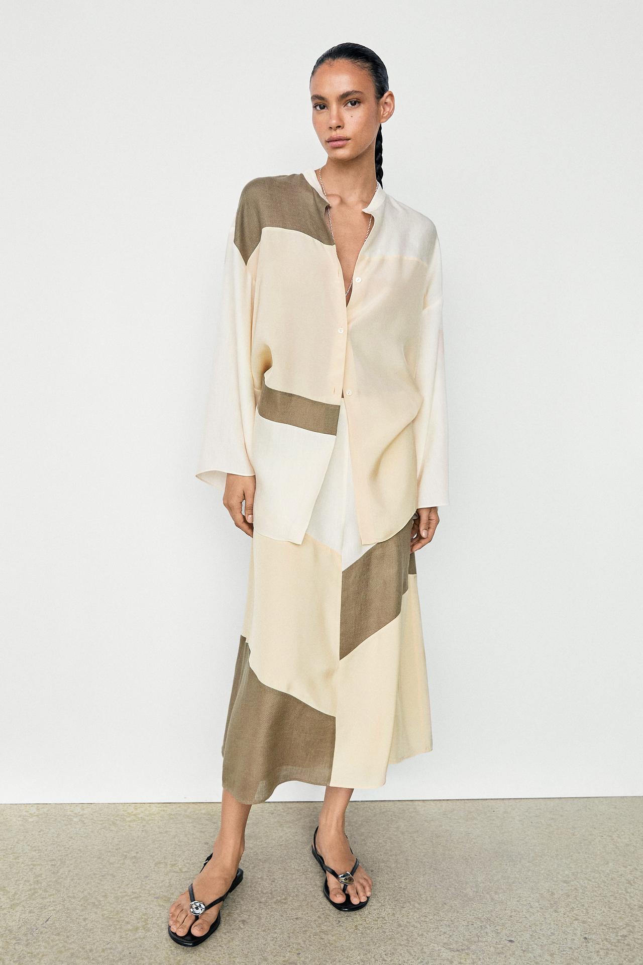 Flowing patchwork midi skirt — WHITE