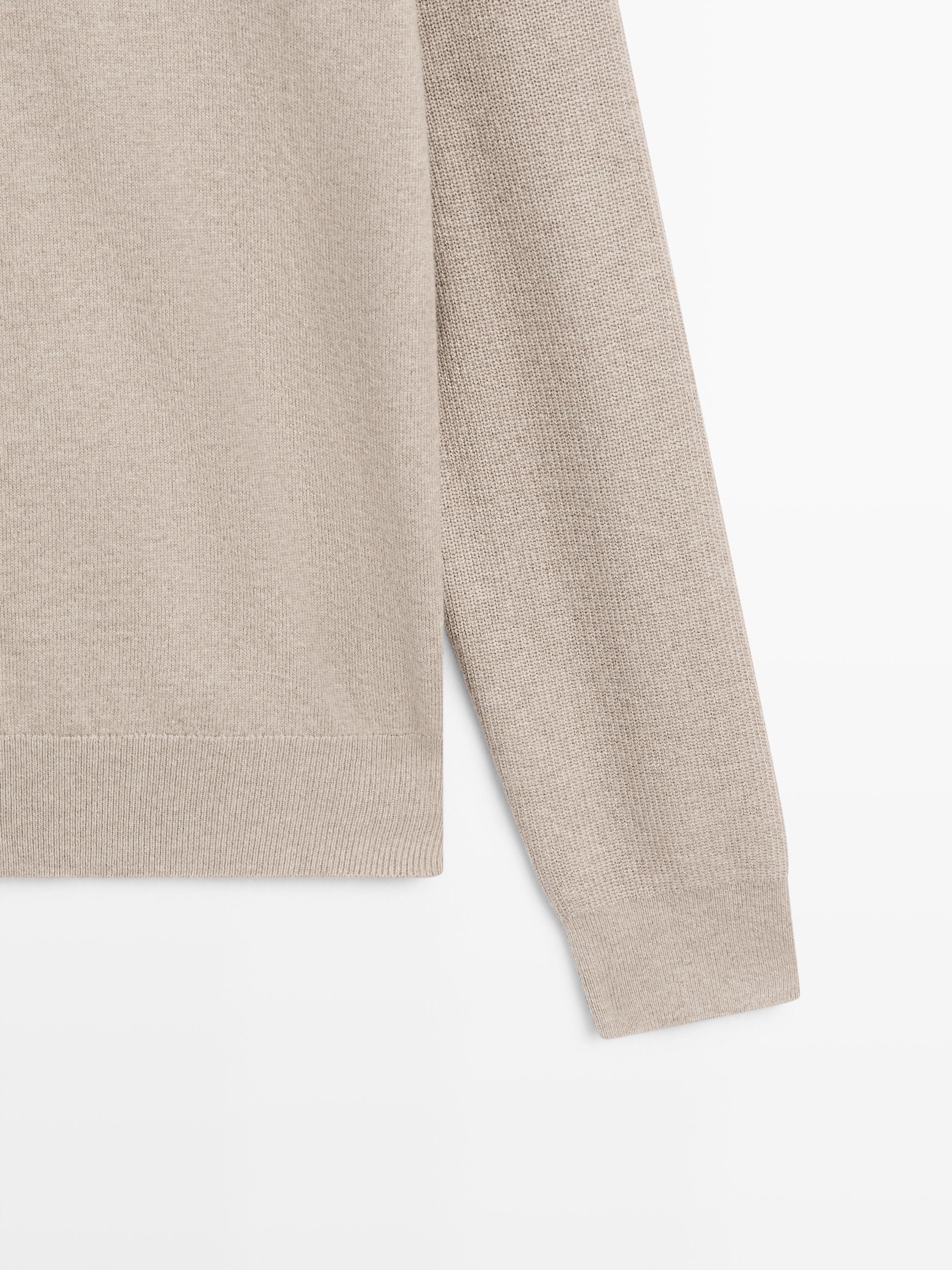 Cotton blend knit polo sweater — MINK