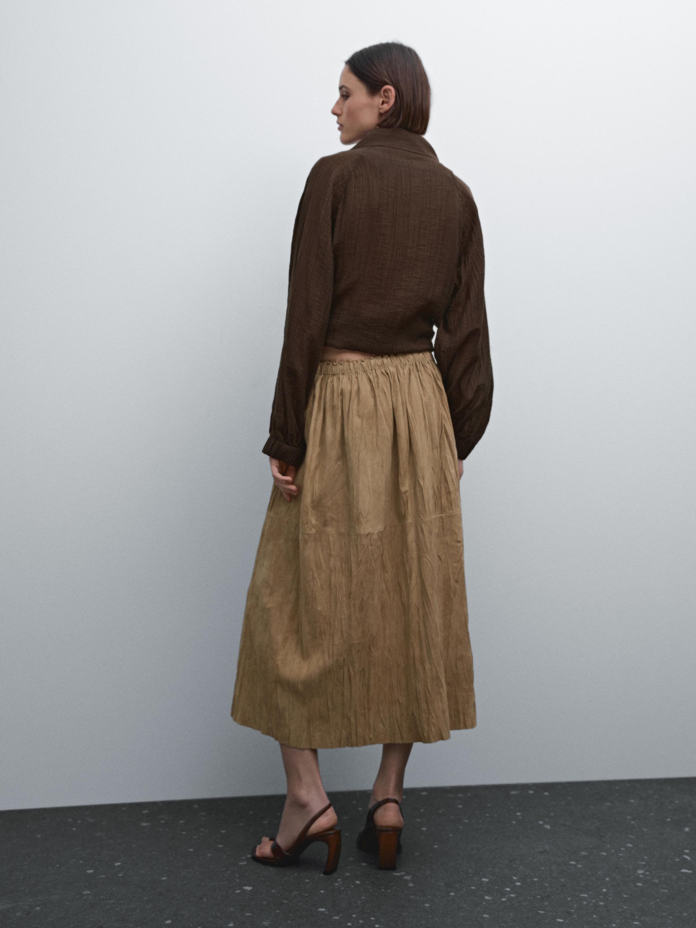 Straight suede leather midi skirt