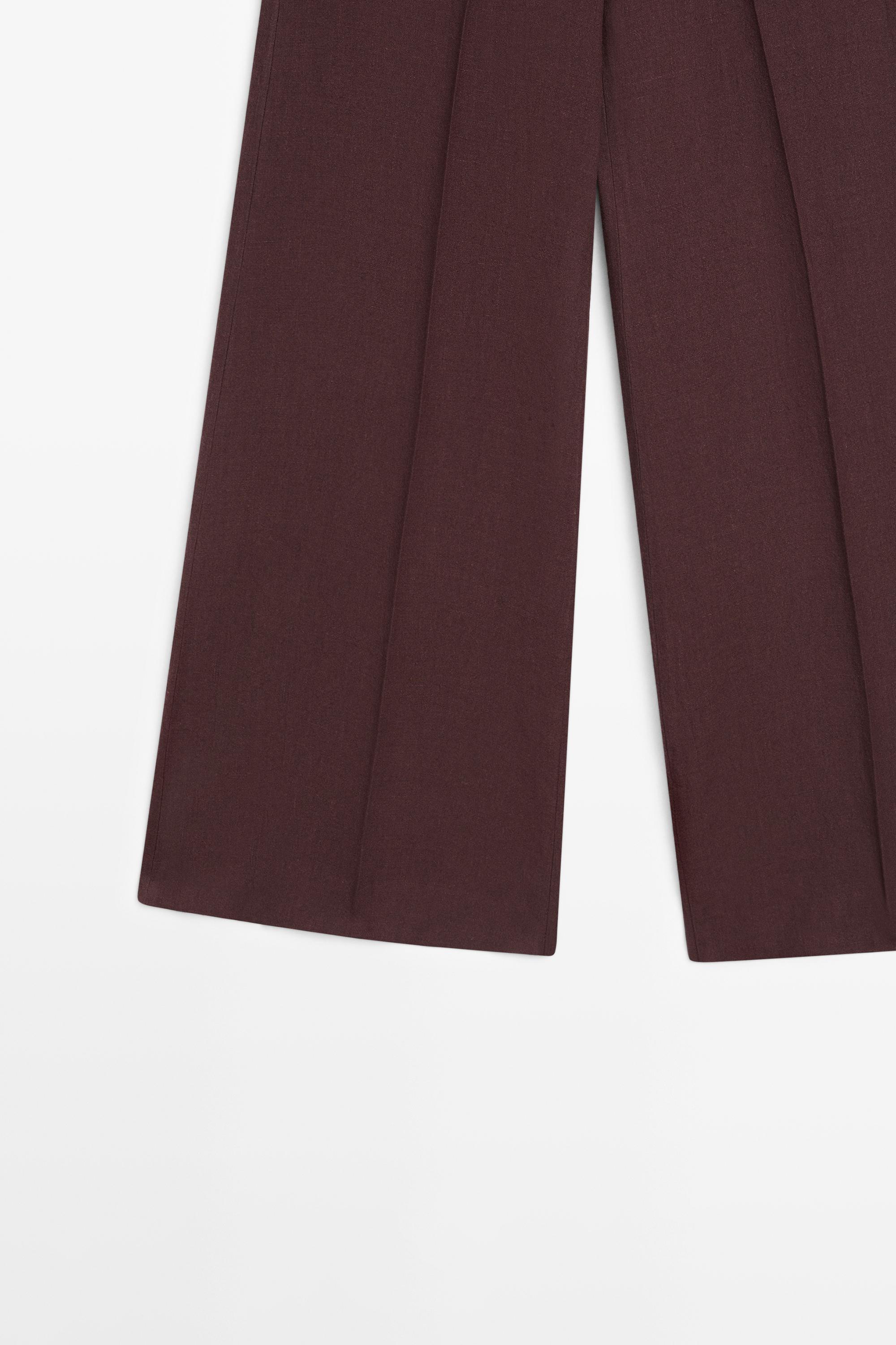 100% linen mid-waist flared pants — MAROON