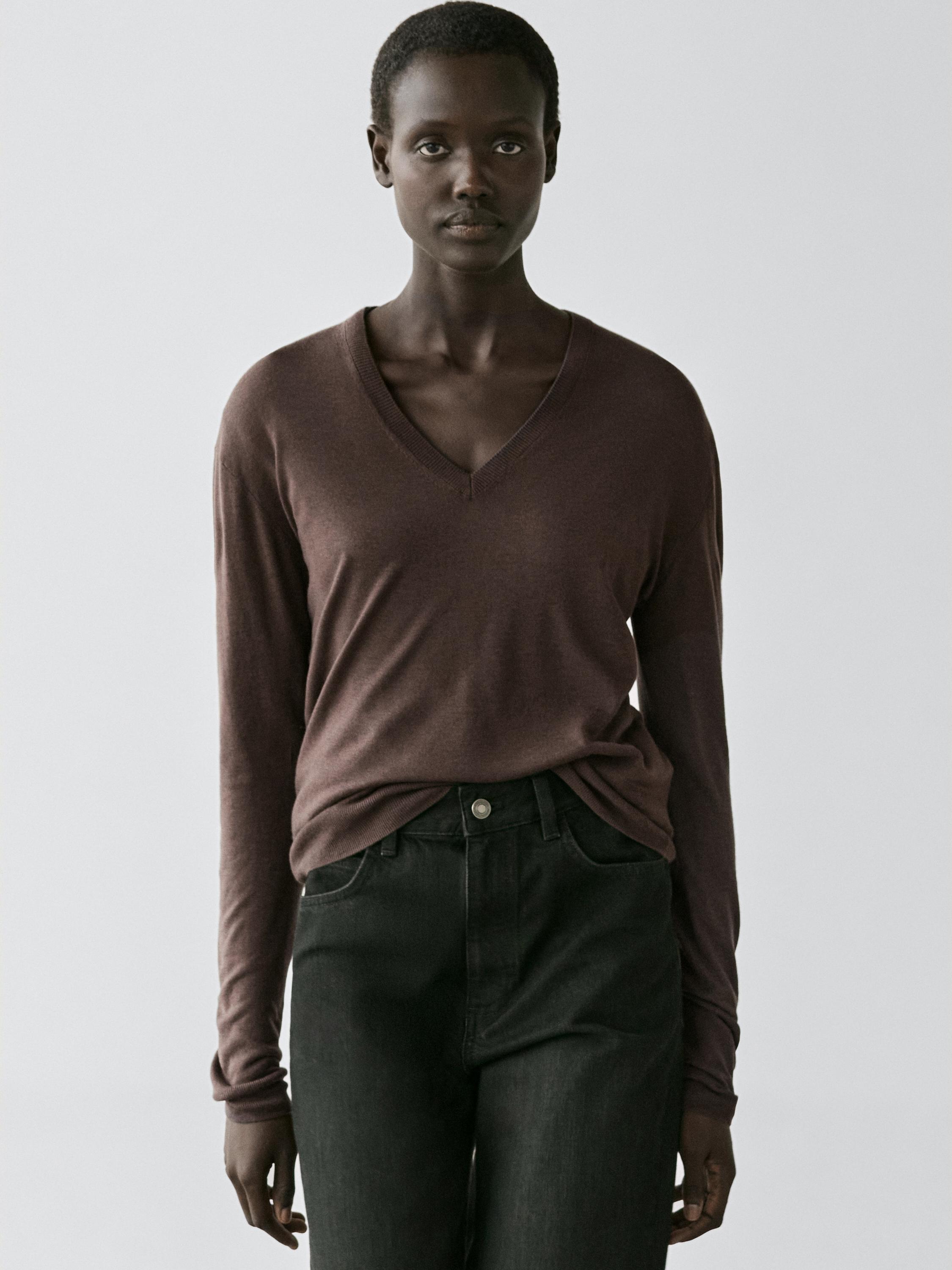 Pleten pulover iz volne in svile