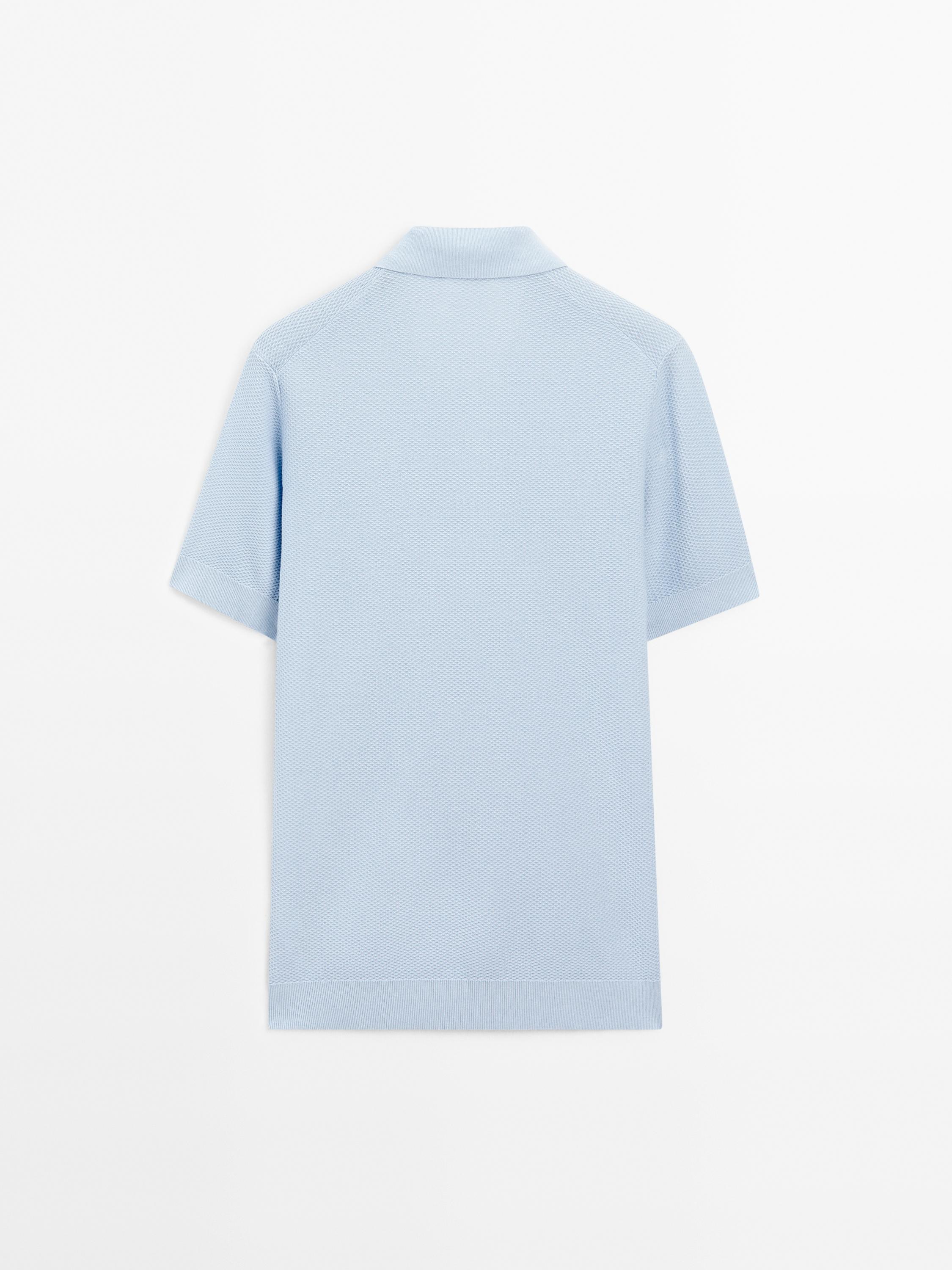 Textured knit short sleeve polo shirt