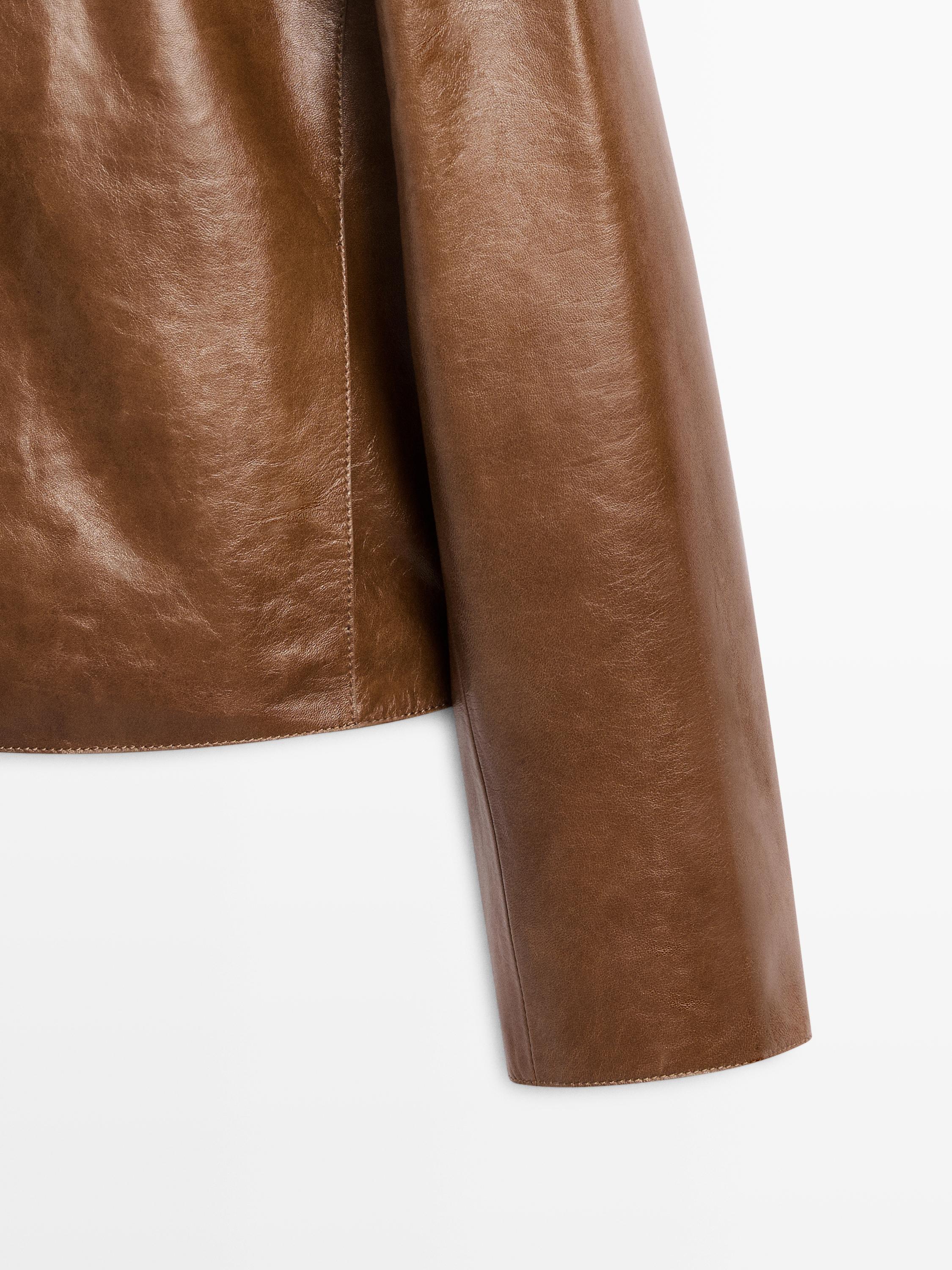 Cropped nappa leather jacket — CAMEL