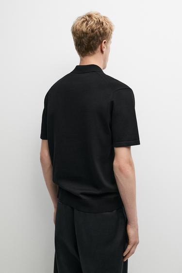 100% cotton intarsia knit polo shirt — BLACK 5