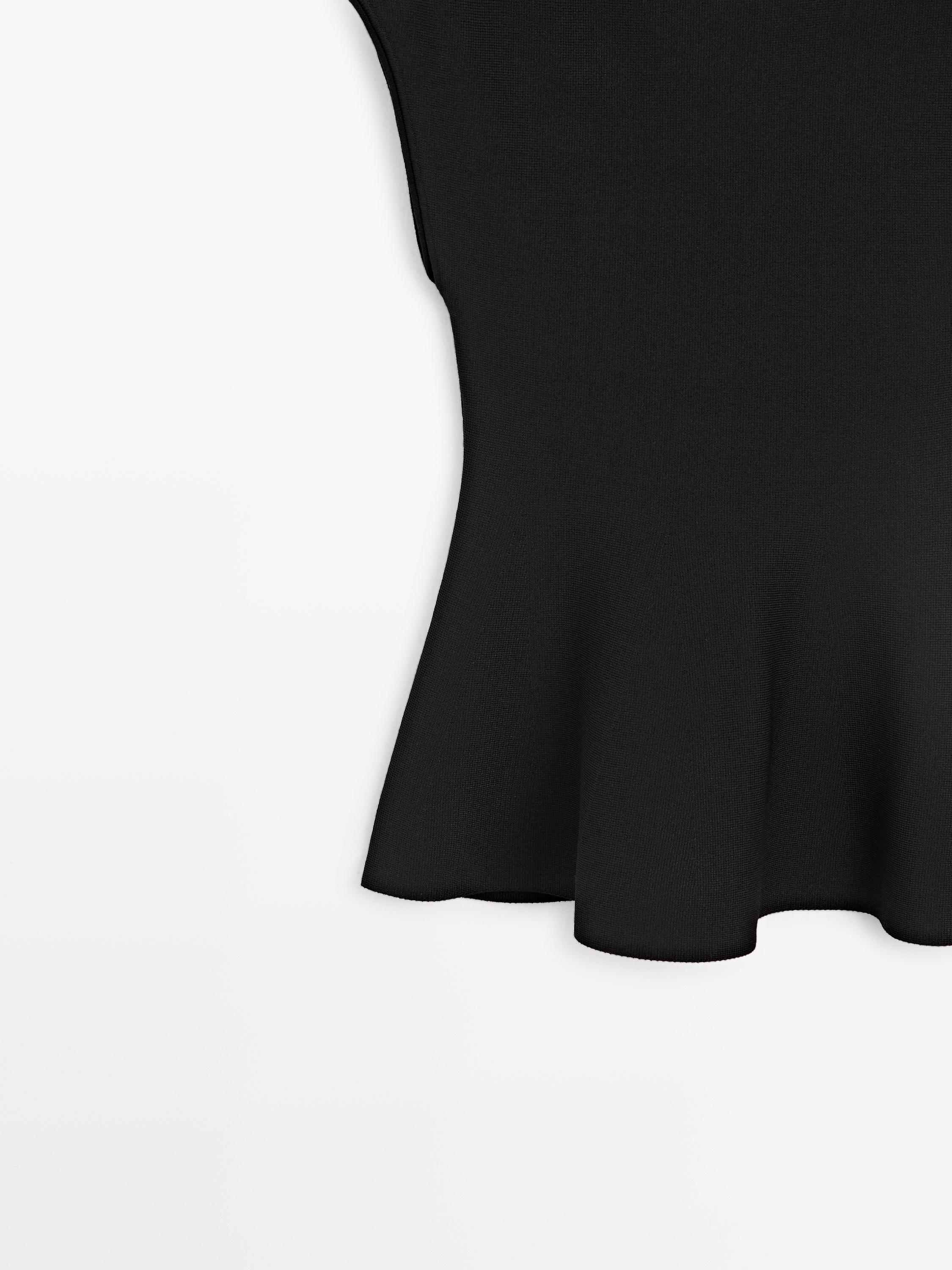 Knit top with crew neck — BLACK