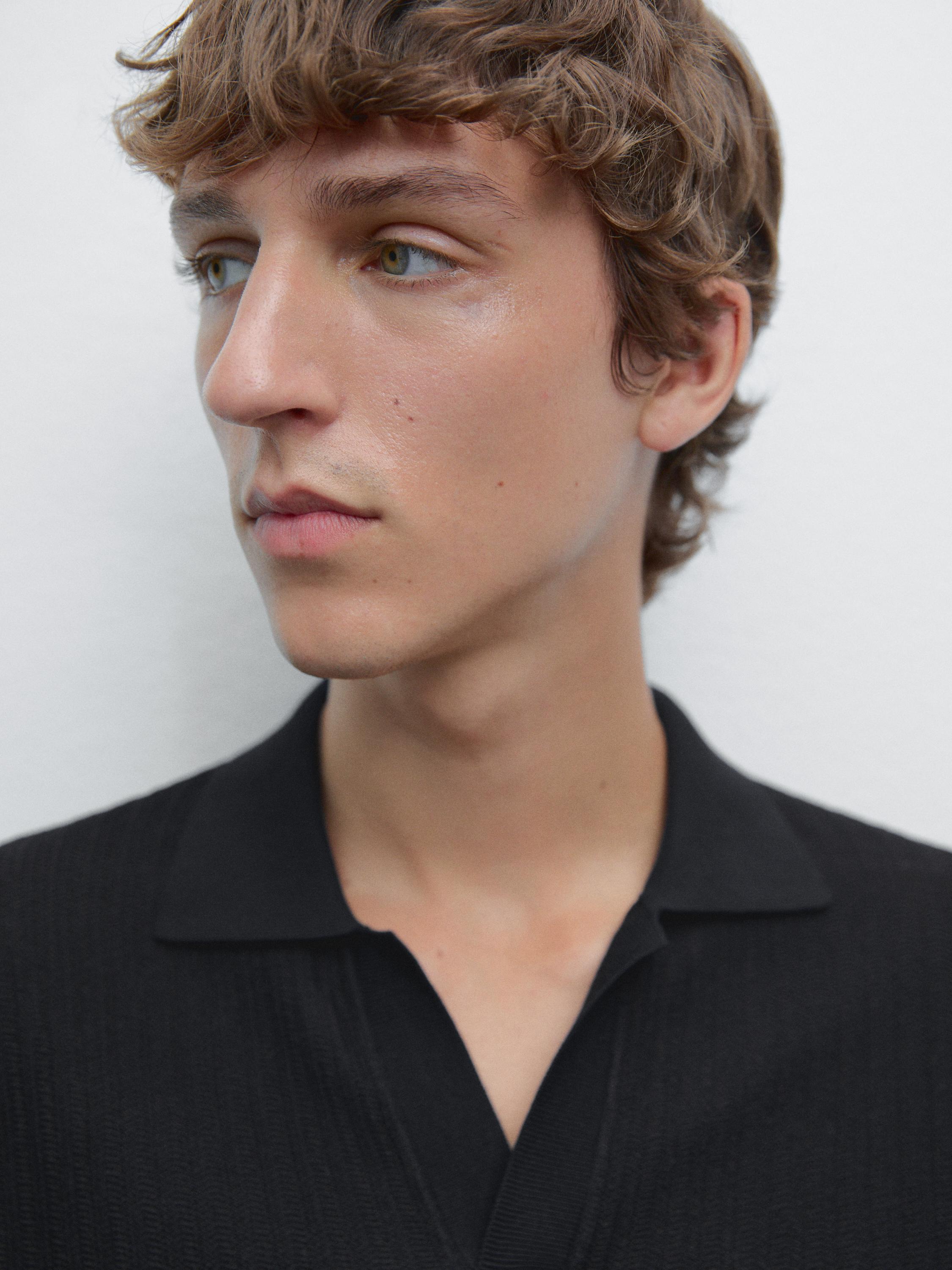 Kortermet, jacquardstrikket poloskjorte