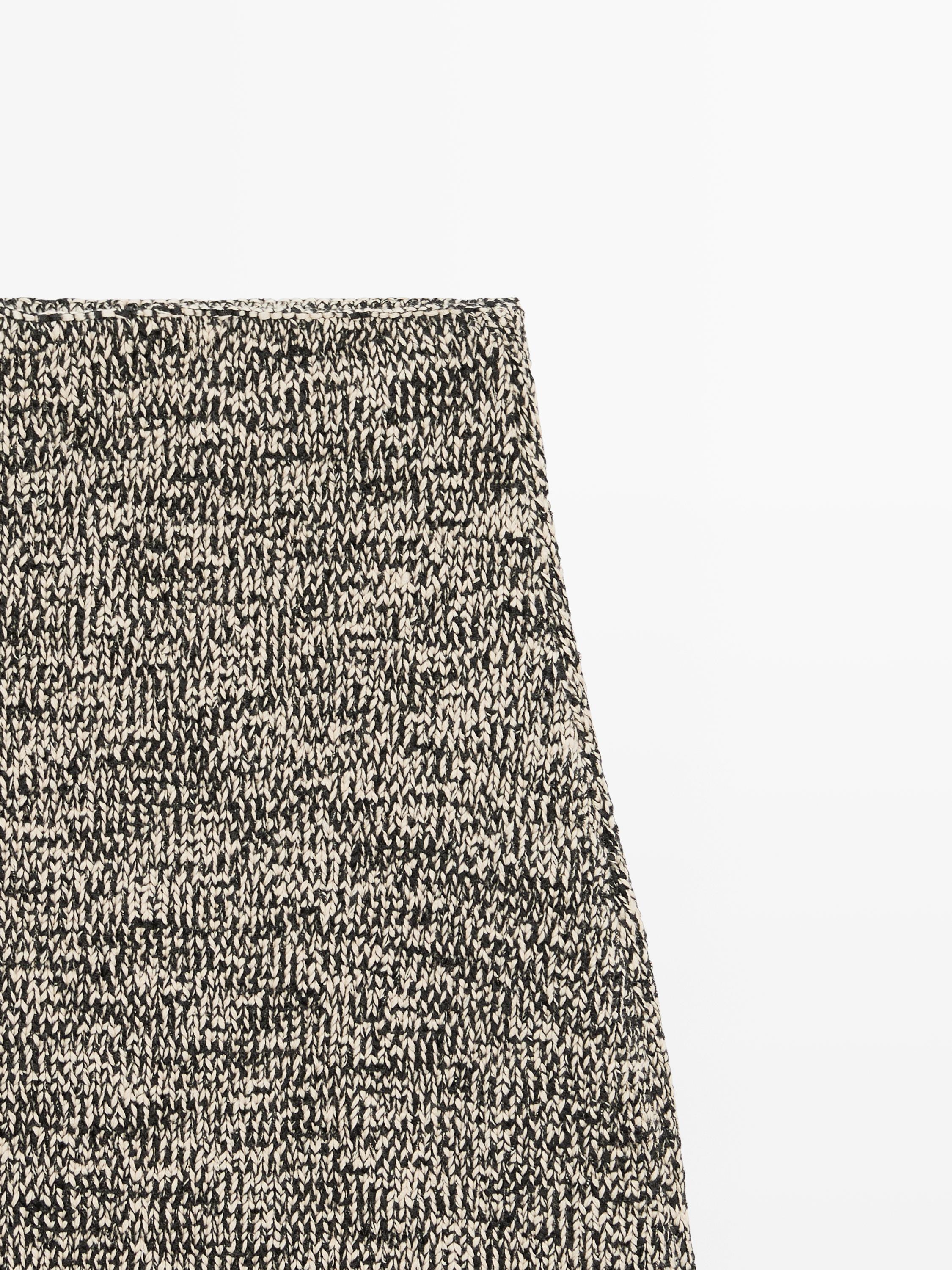 Total look knit skirt with fringing — BLACK