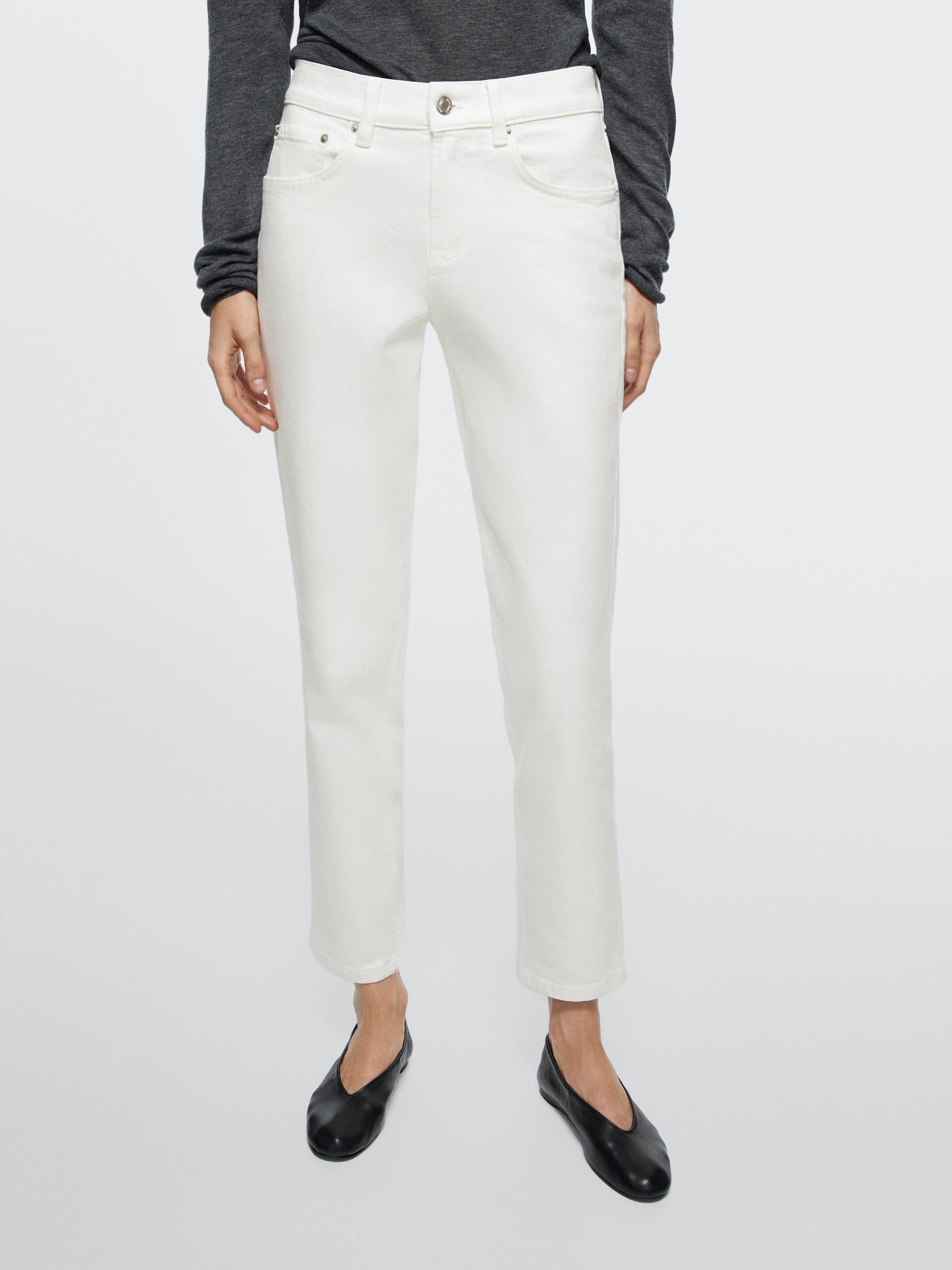 Mid-rise cropped slim fit jeans — Off white