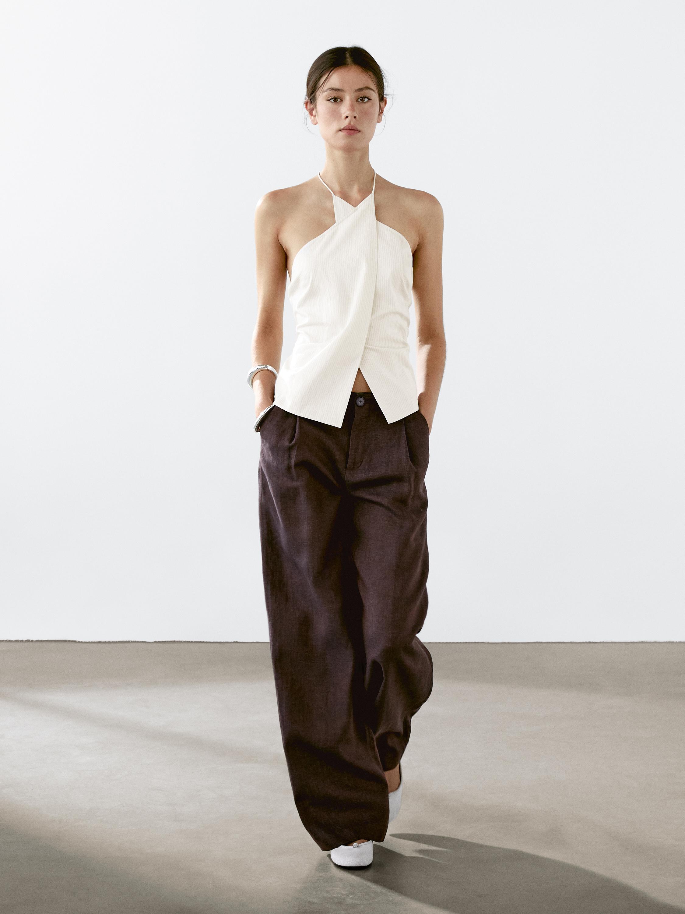 %100 keten relaxed fit pantolon