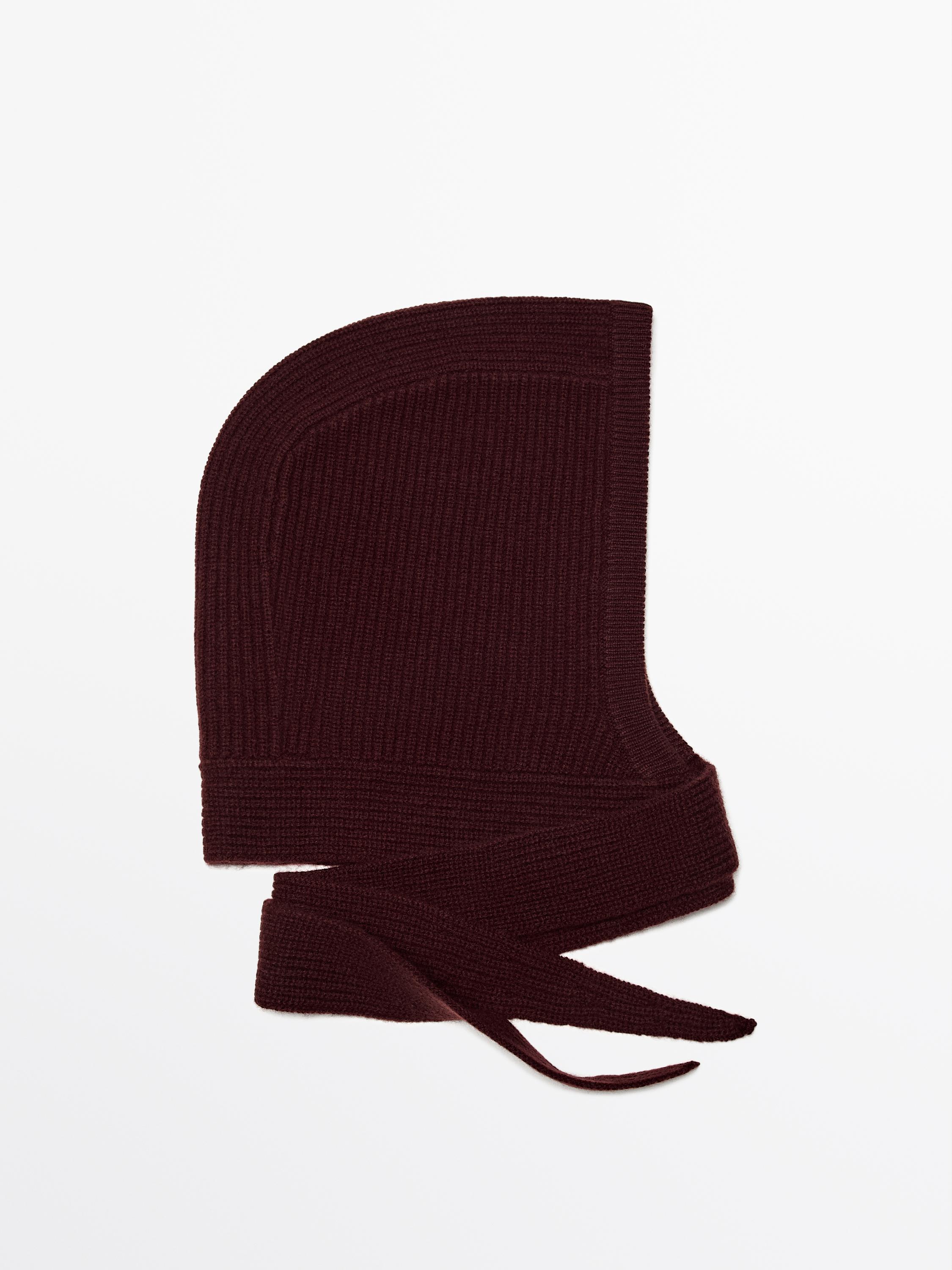 Knit hood with tie