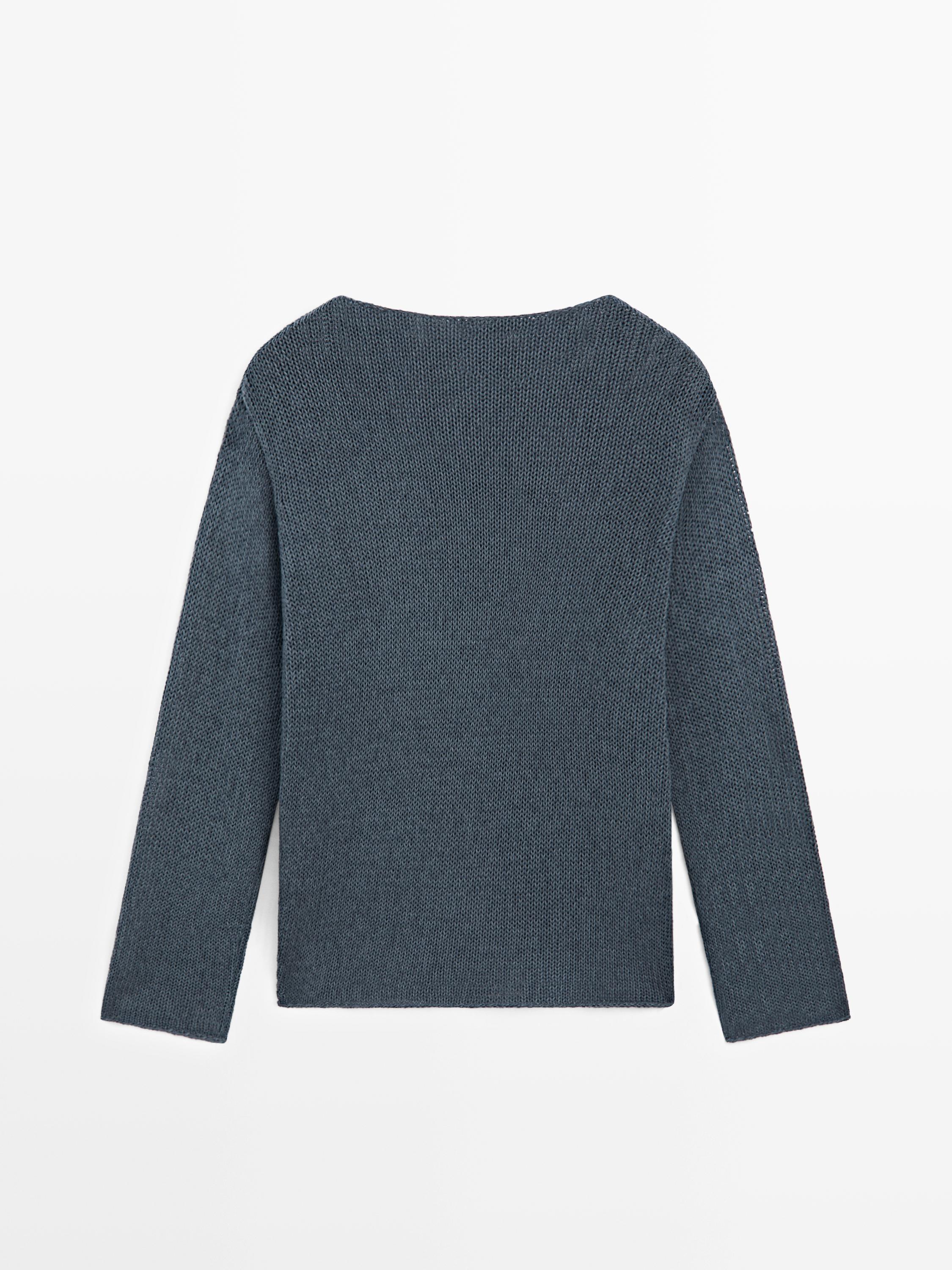 Cotton blend cutwork sweater — BLUE