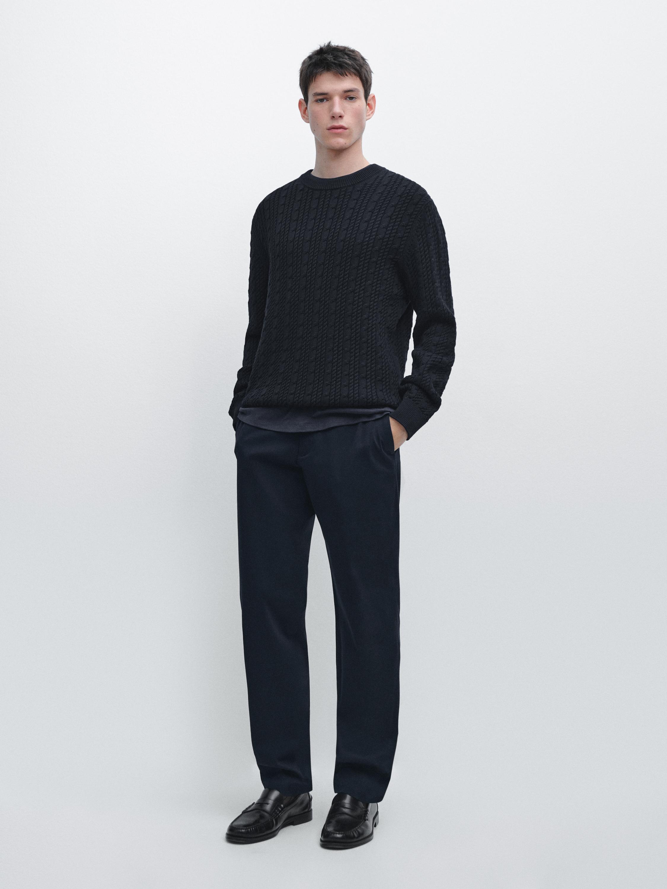 Slim fit cotton trousers — NAVY BLUE