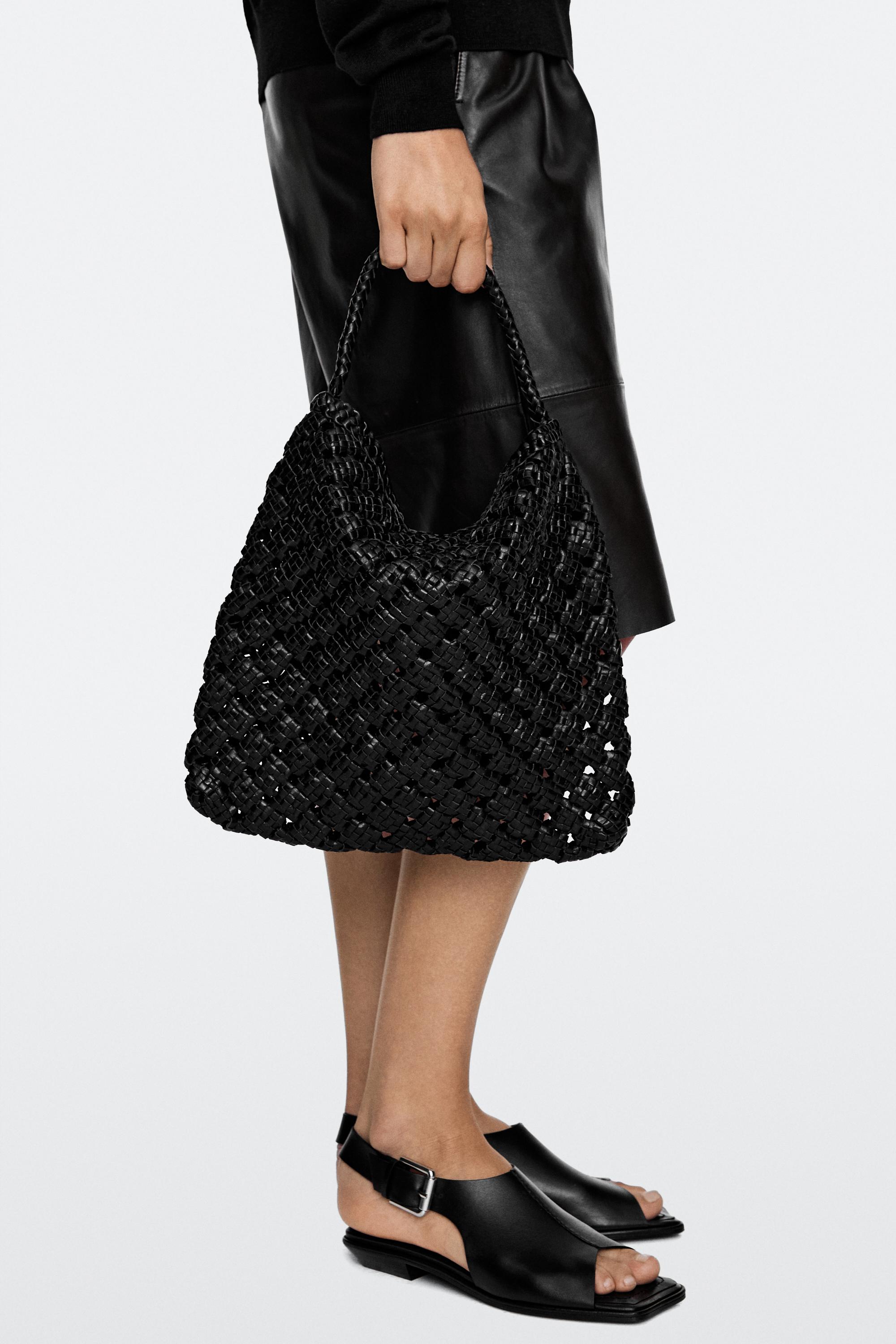 Medium braided nappa leather bag — BLACK