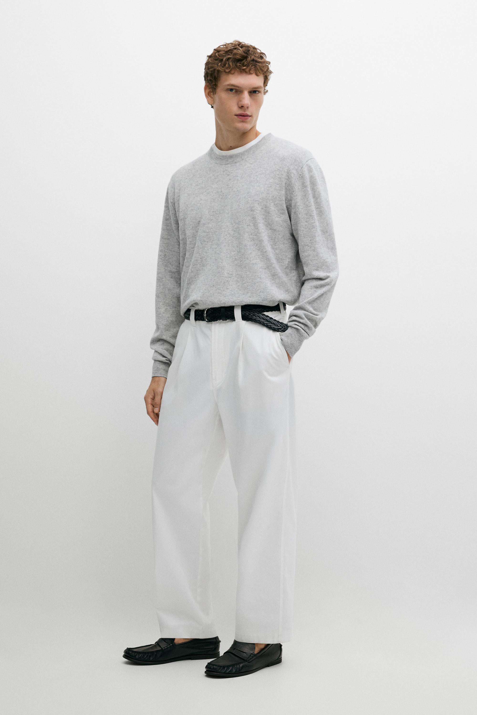 Wool blend round neck knit sweater — GREY MARL