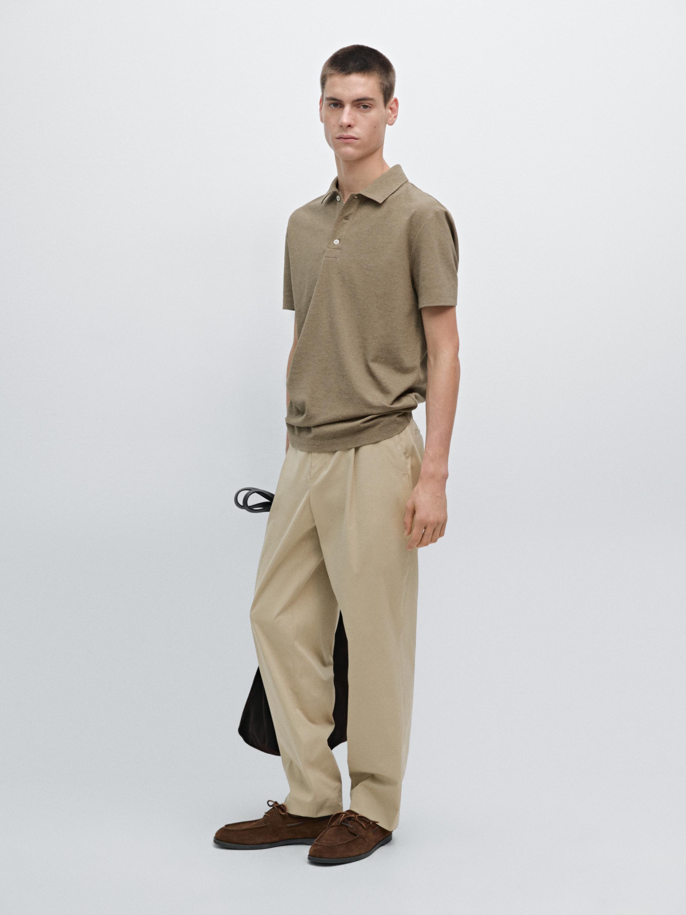 Short sleeve cotton melange polo shirt
