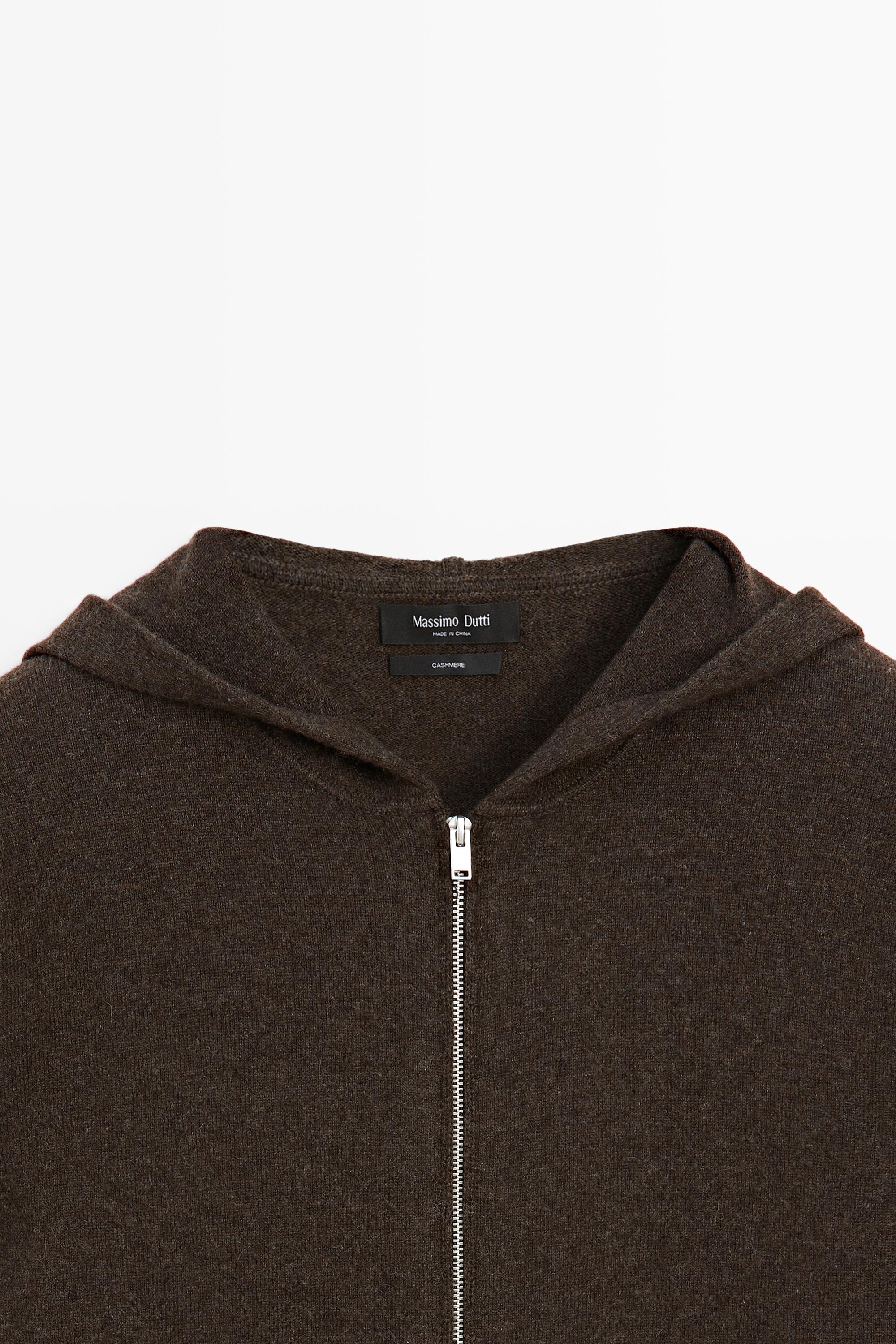 100% cashmere hooded knit cardigan — BROWN MARL