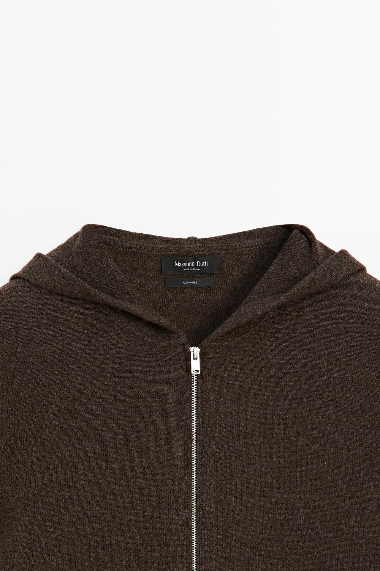 100% cashmere knit cardigan with hood — BROWN MARL