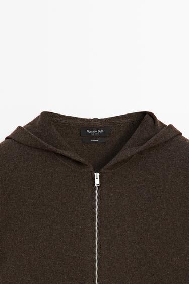 100% cashmere knit cardigan with hood — BROWN MARL 9
