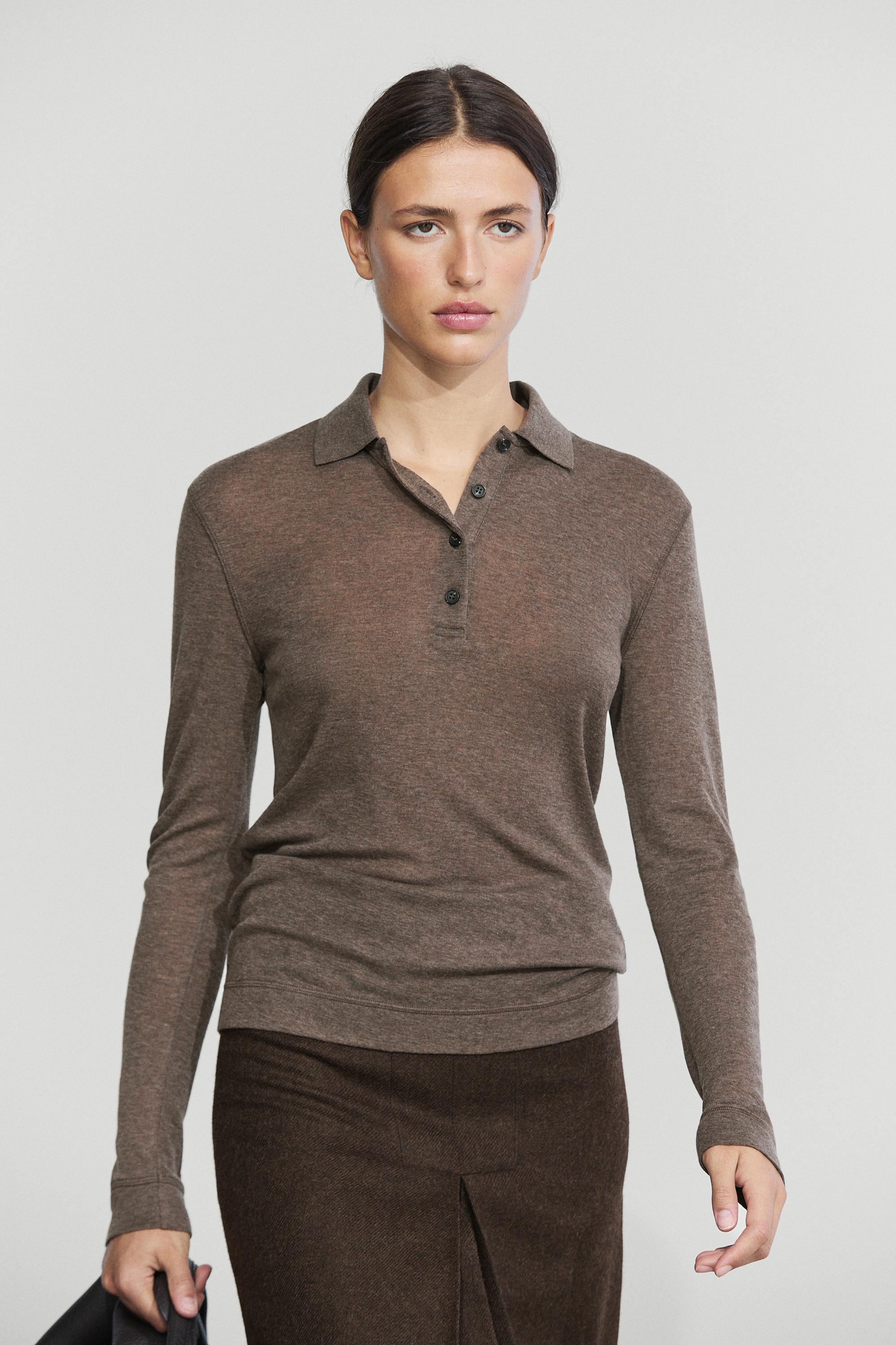 Long sleeve wool polo shirt