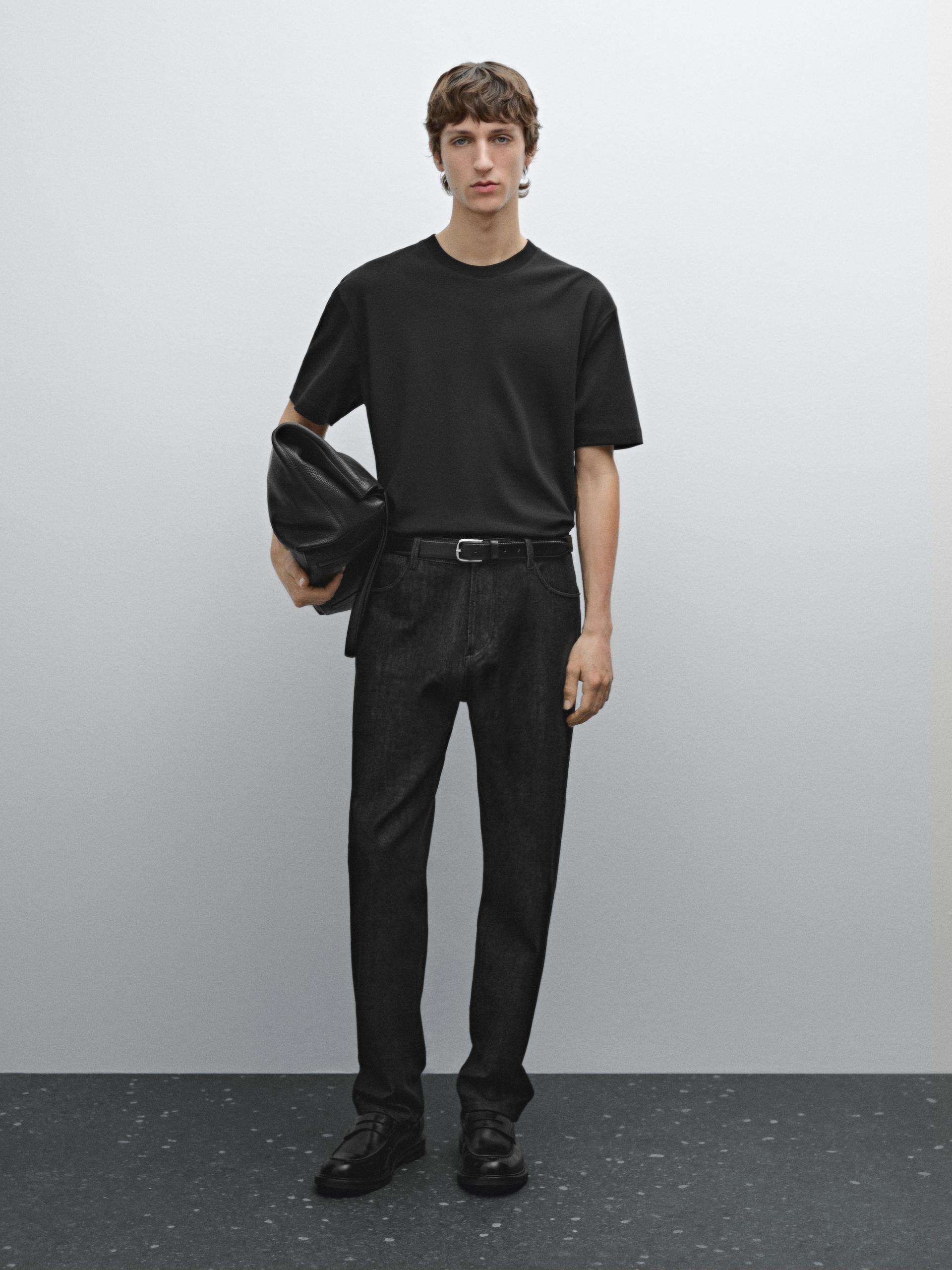 T-Shirt À Manches Courtes Medium Weight Coton - Noir - L - Massimo Dutti - Homme