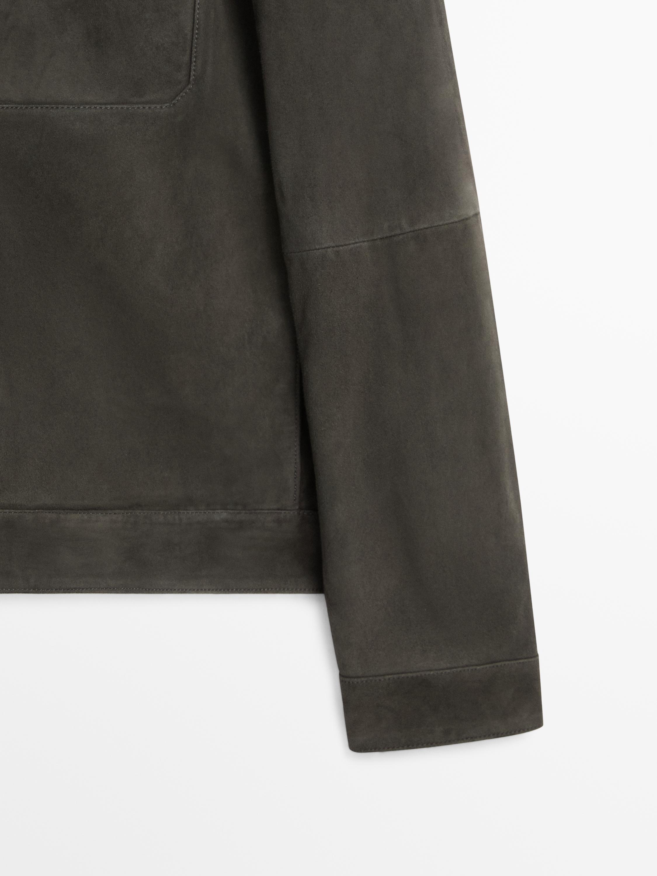 Suede leather jacket with pockets — BLUISH GREY