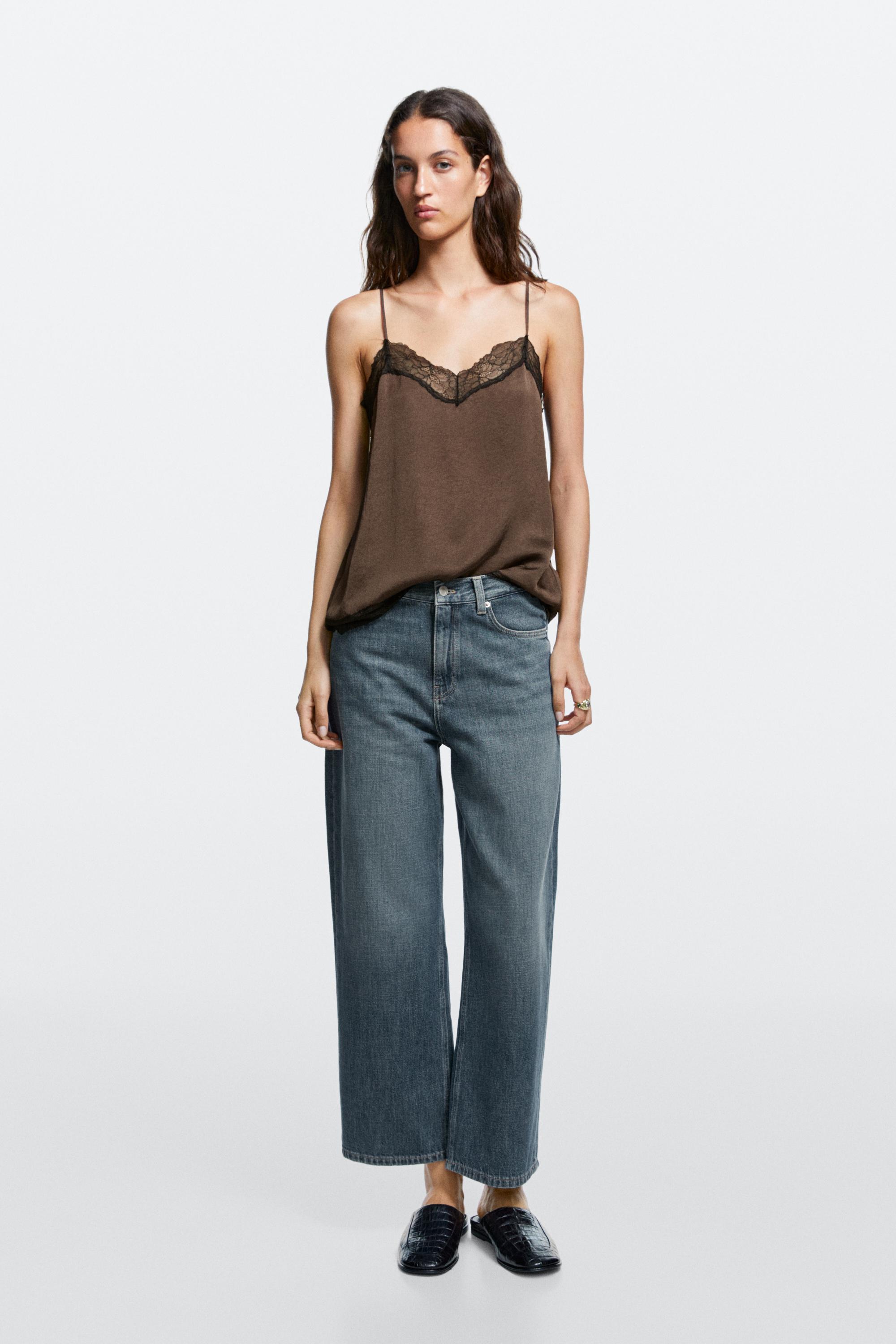 Jeans A Gamba Larga Cropped A Vita Media - Azzurro Medio - 40 (It 44) - Massimo Dutti - Female-image