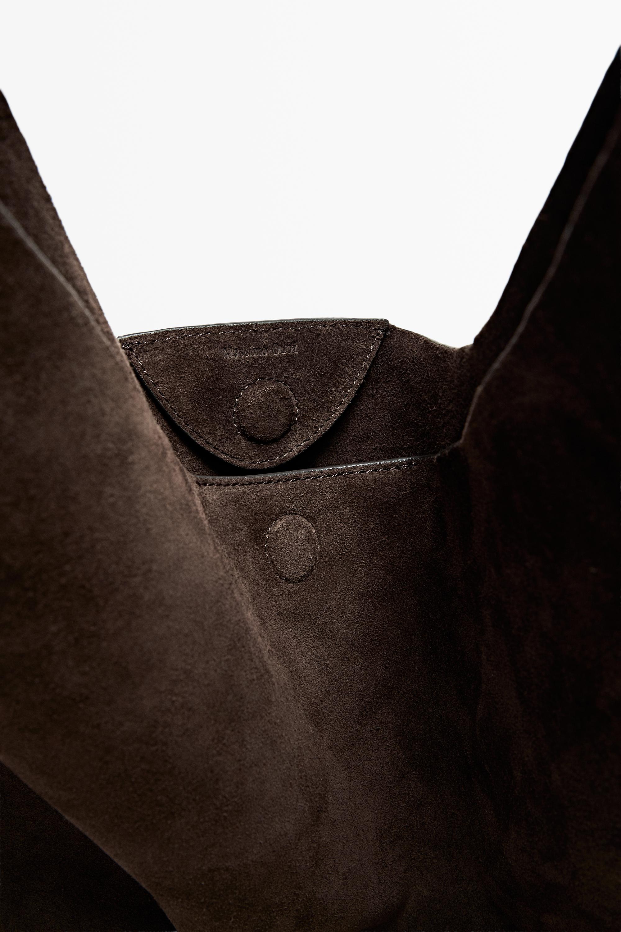 Maxi split suede leather shoulder bag — Chocolate