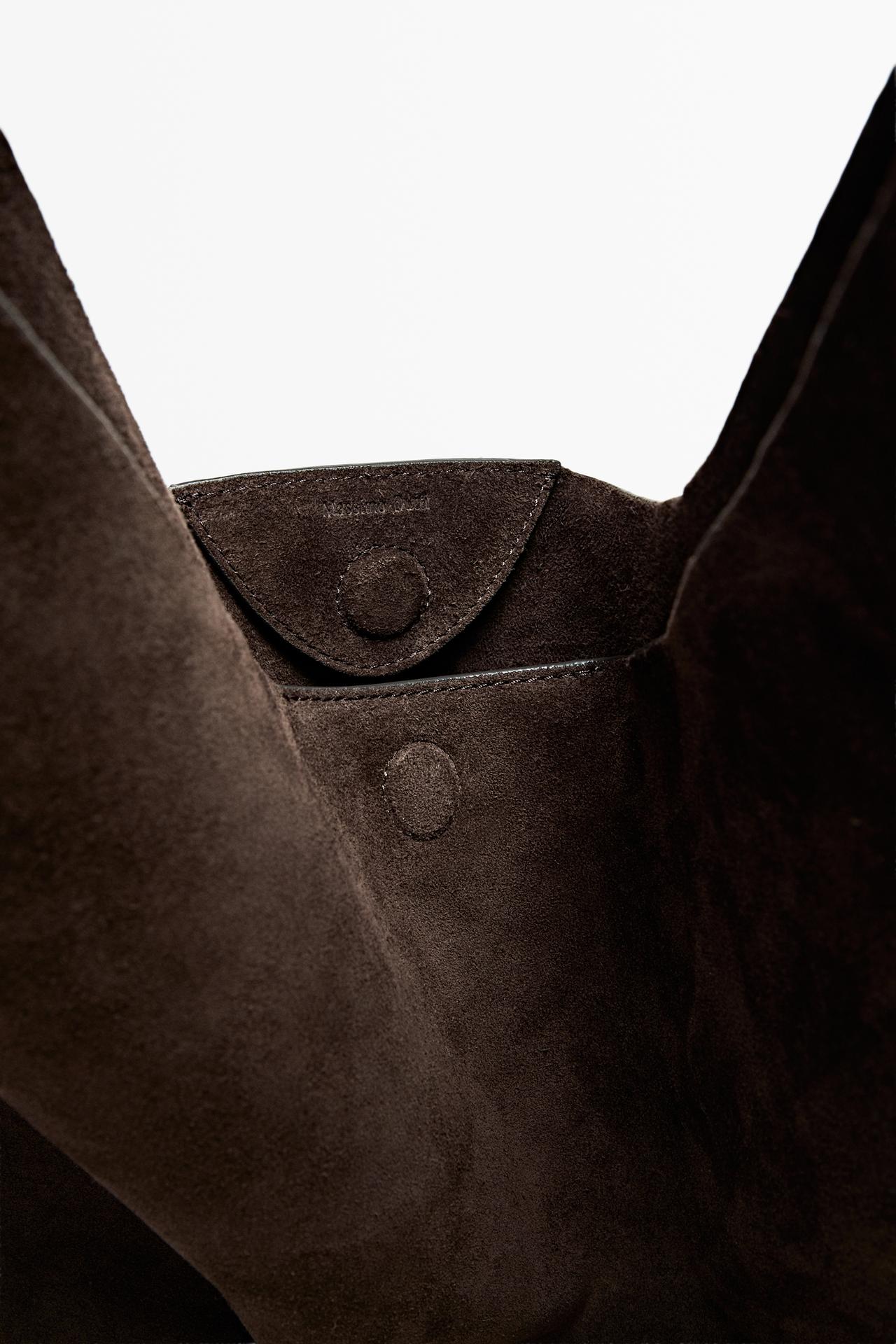 Maxi split suede leather shoulder bag — Chocolate