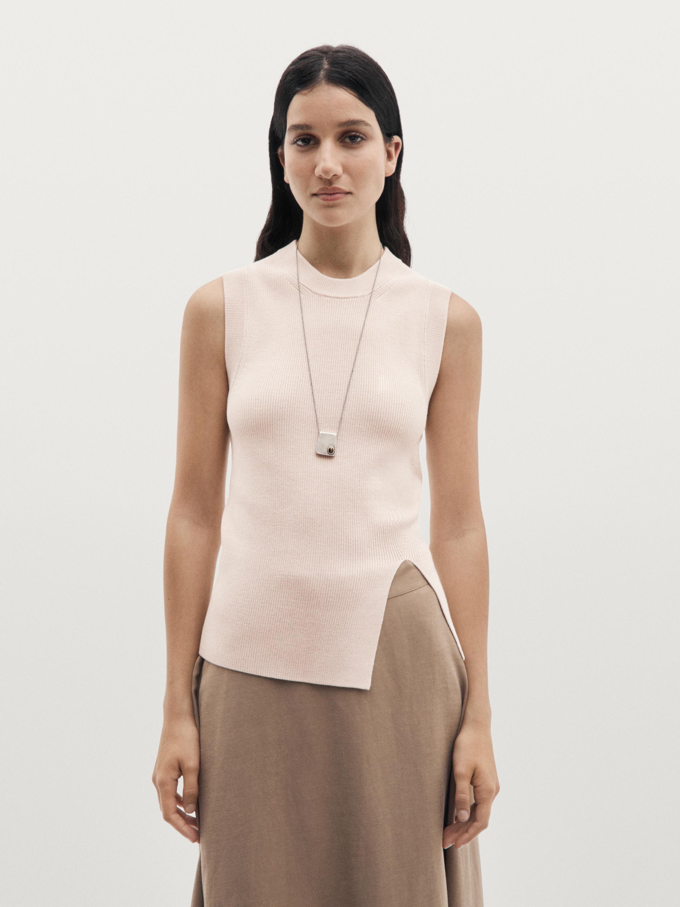 Top punto cuello redondo