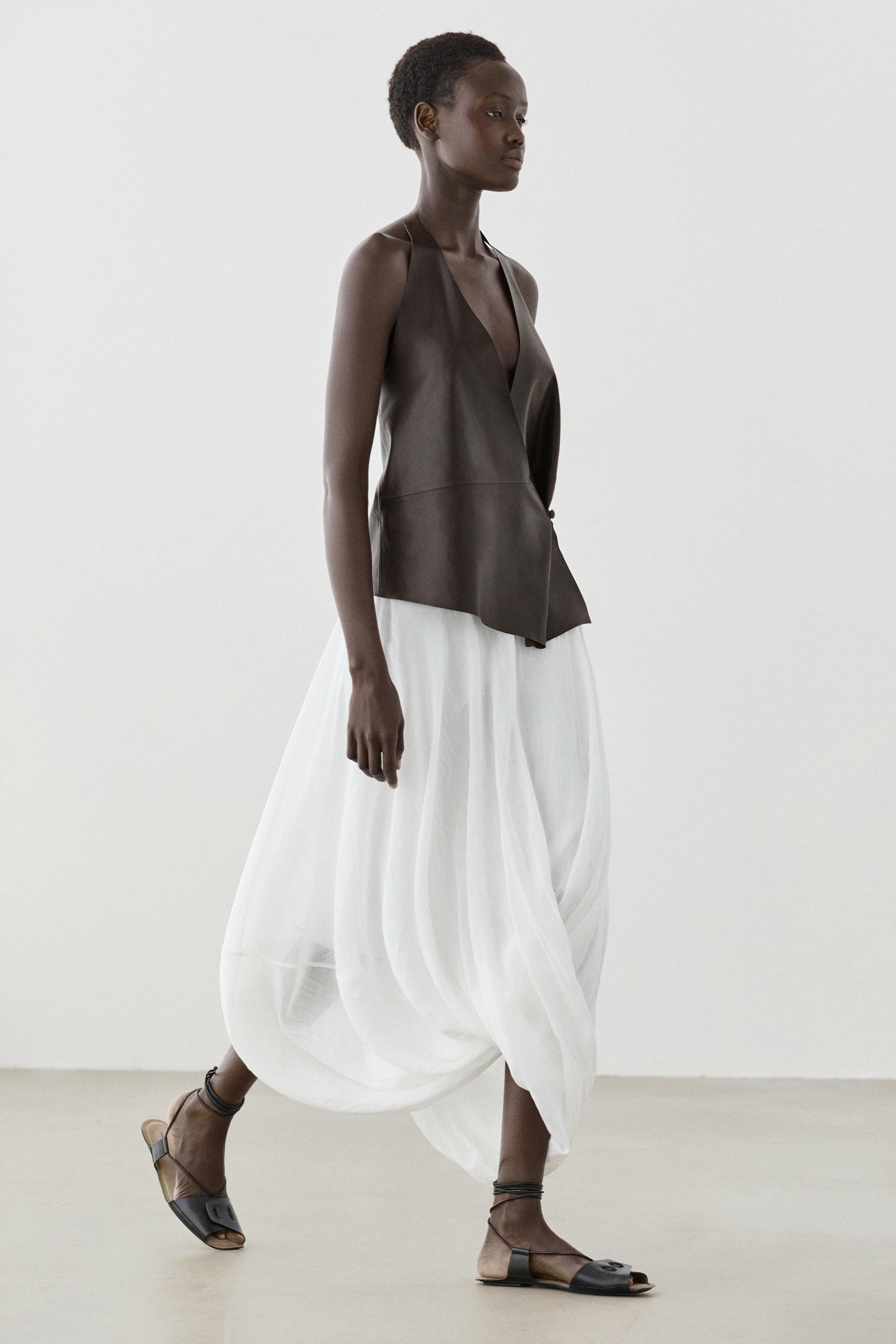 Nappa leather wrap top — BROWN