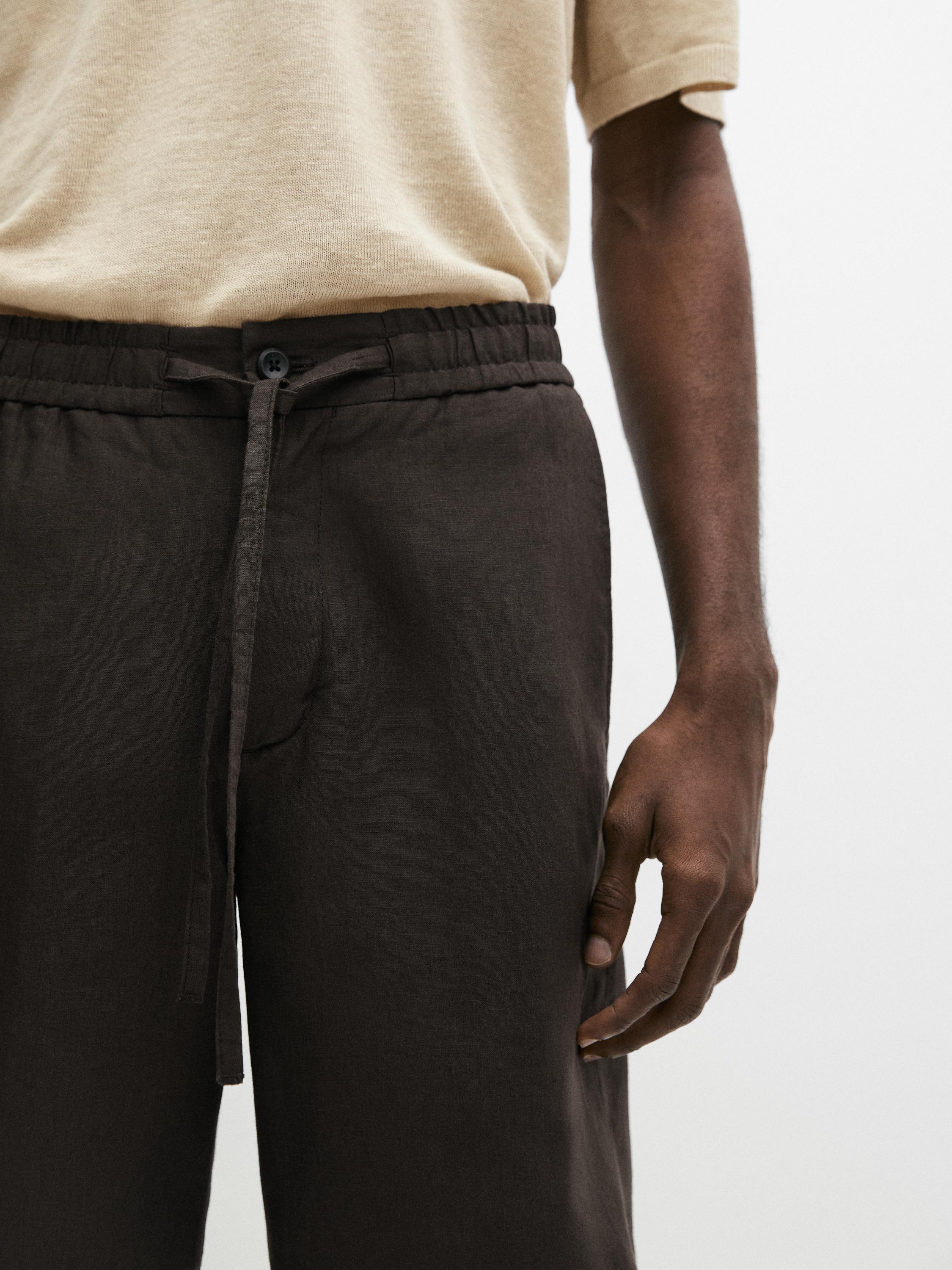 100% linen short Bermuda shorts — BROWN