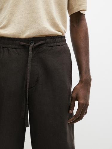 100% linen short Bermuda shorts — BROWN 8