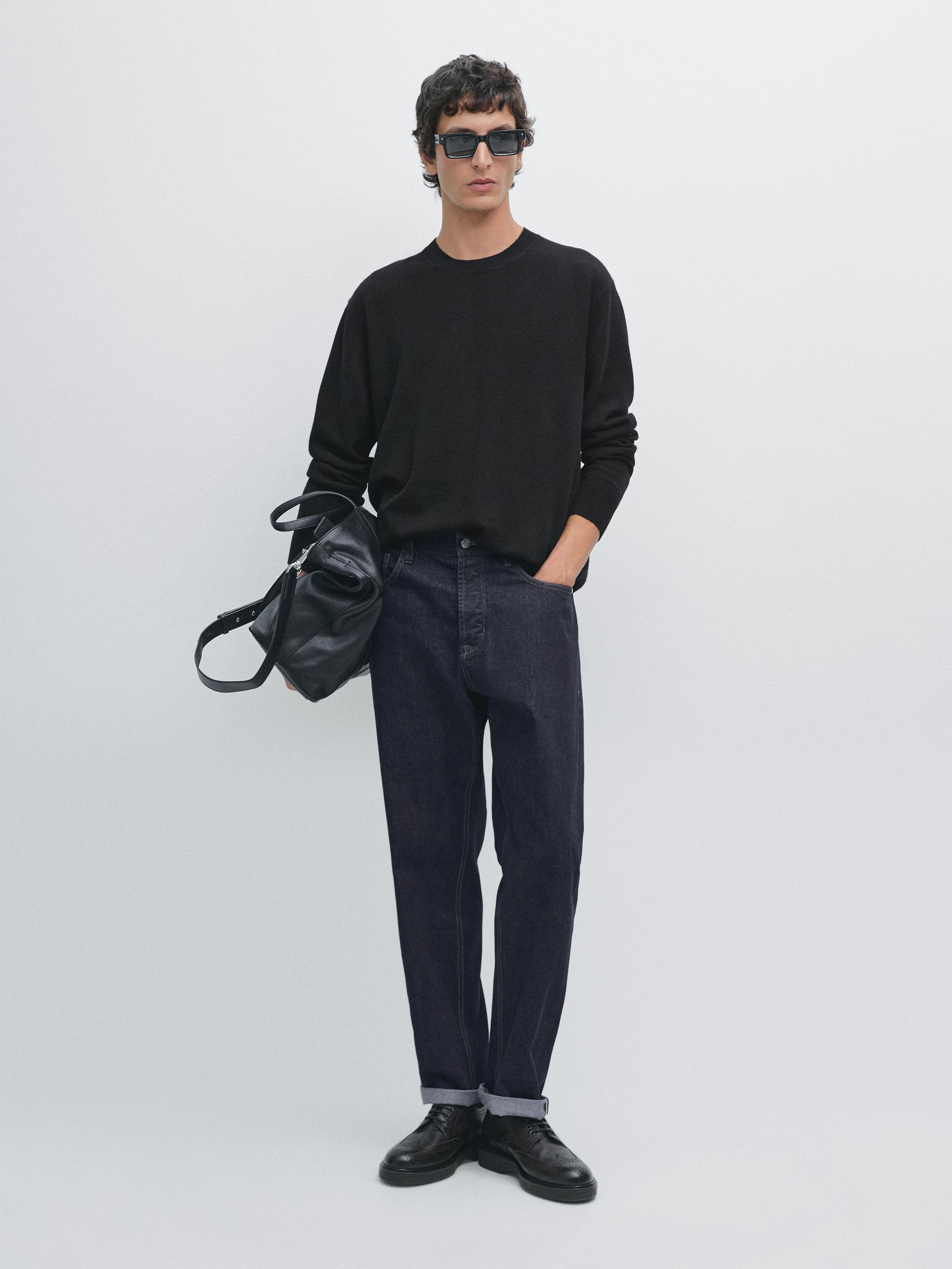 Jersey Cuello Redondo Mezcla Lana - Negro - L - Massimo Dutti - Hombre