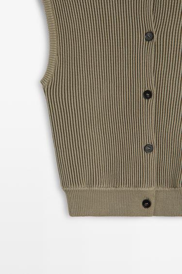 100% cotton high-neck knit vest — KHAKI 7