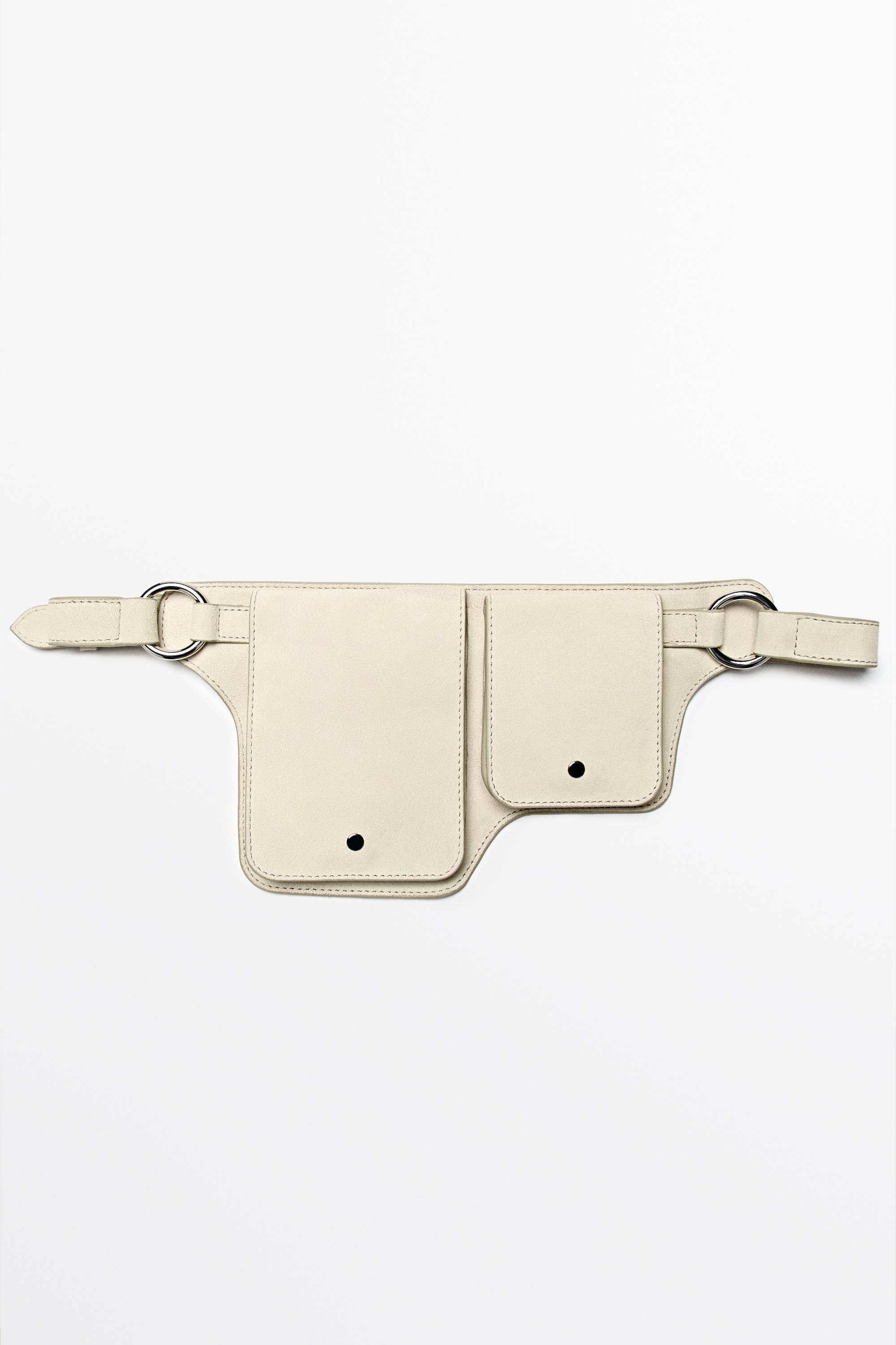 Split leather double compartment belt bag — Off white