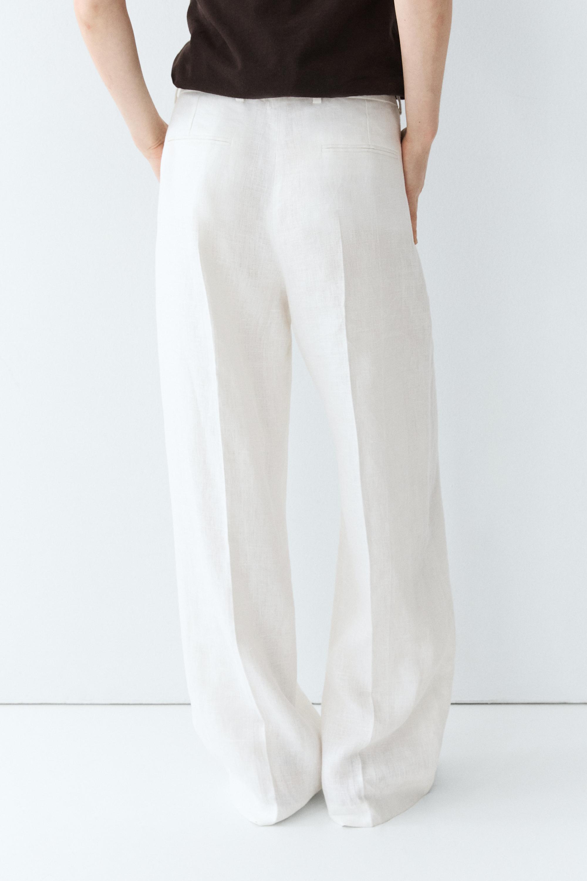 100% linen pants with darts — Off white