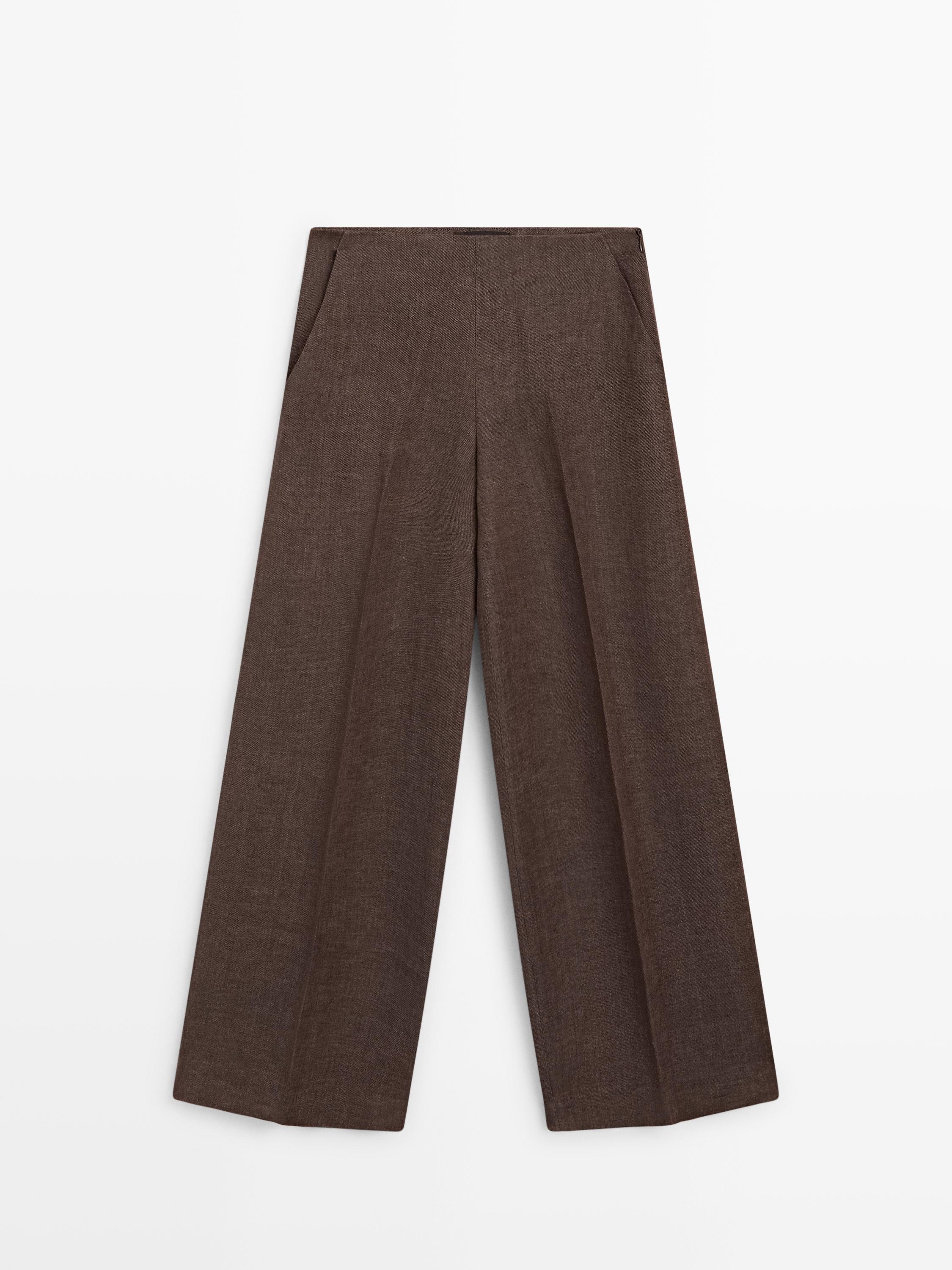 Flowing linen suit trousers — BROWN