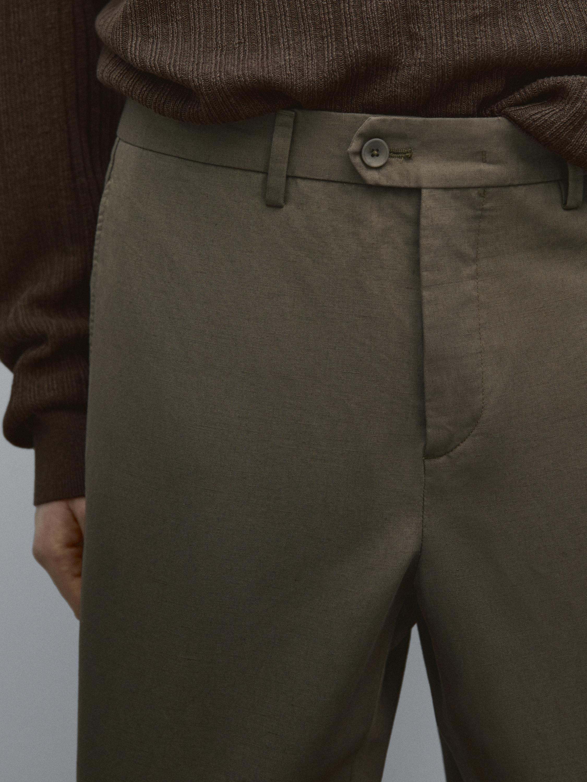 Cotton blend tapered fit trousers