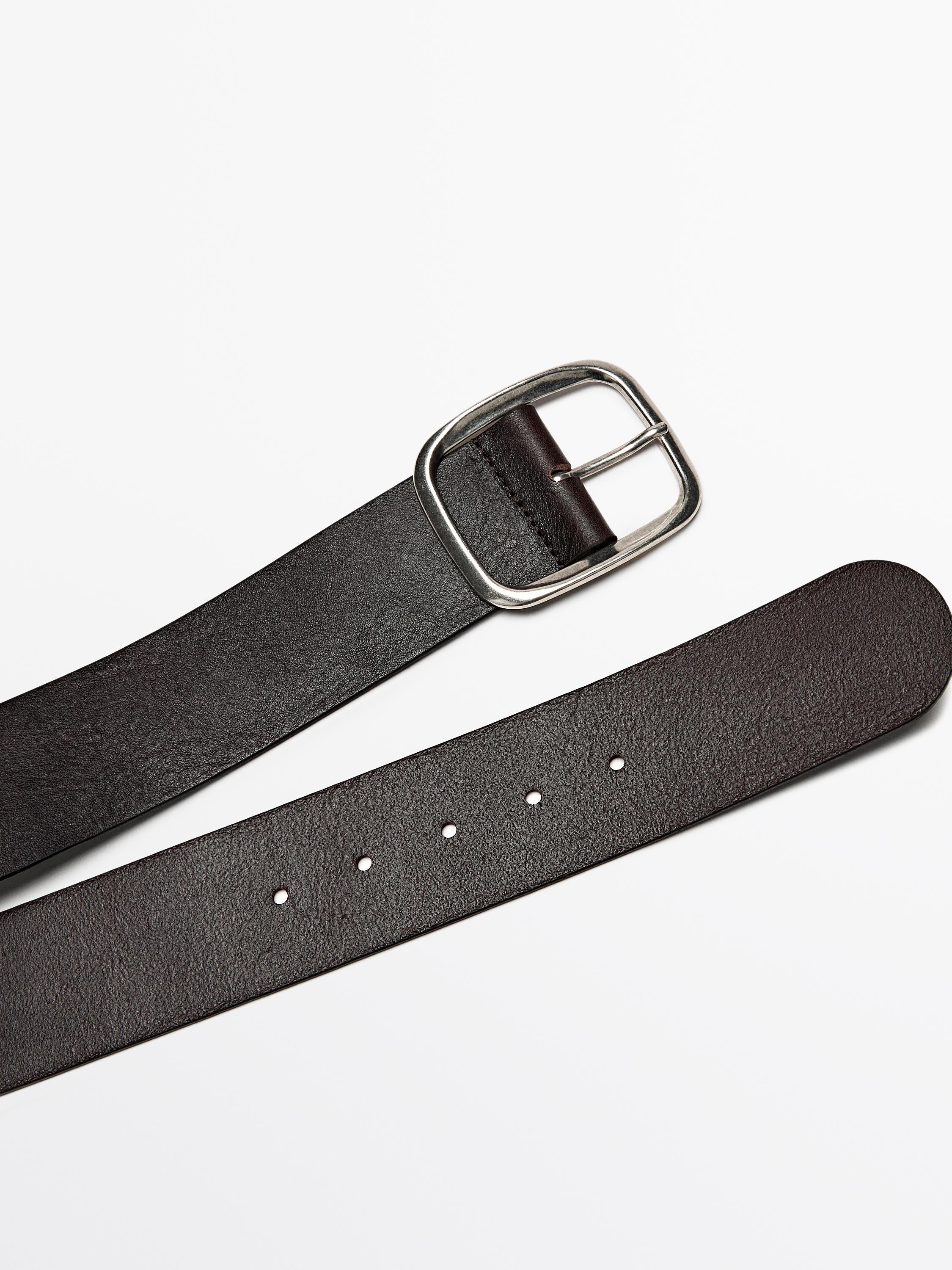 NWT. Massimo Dutti Black Leather Belt With Rectangular Buckle. Size S/80cm. Leather belt with square buckle · Black · Belts | Massimo Dutti main image 4