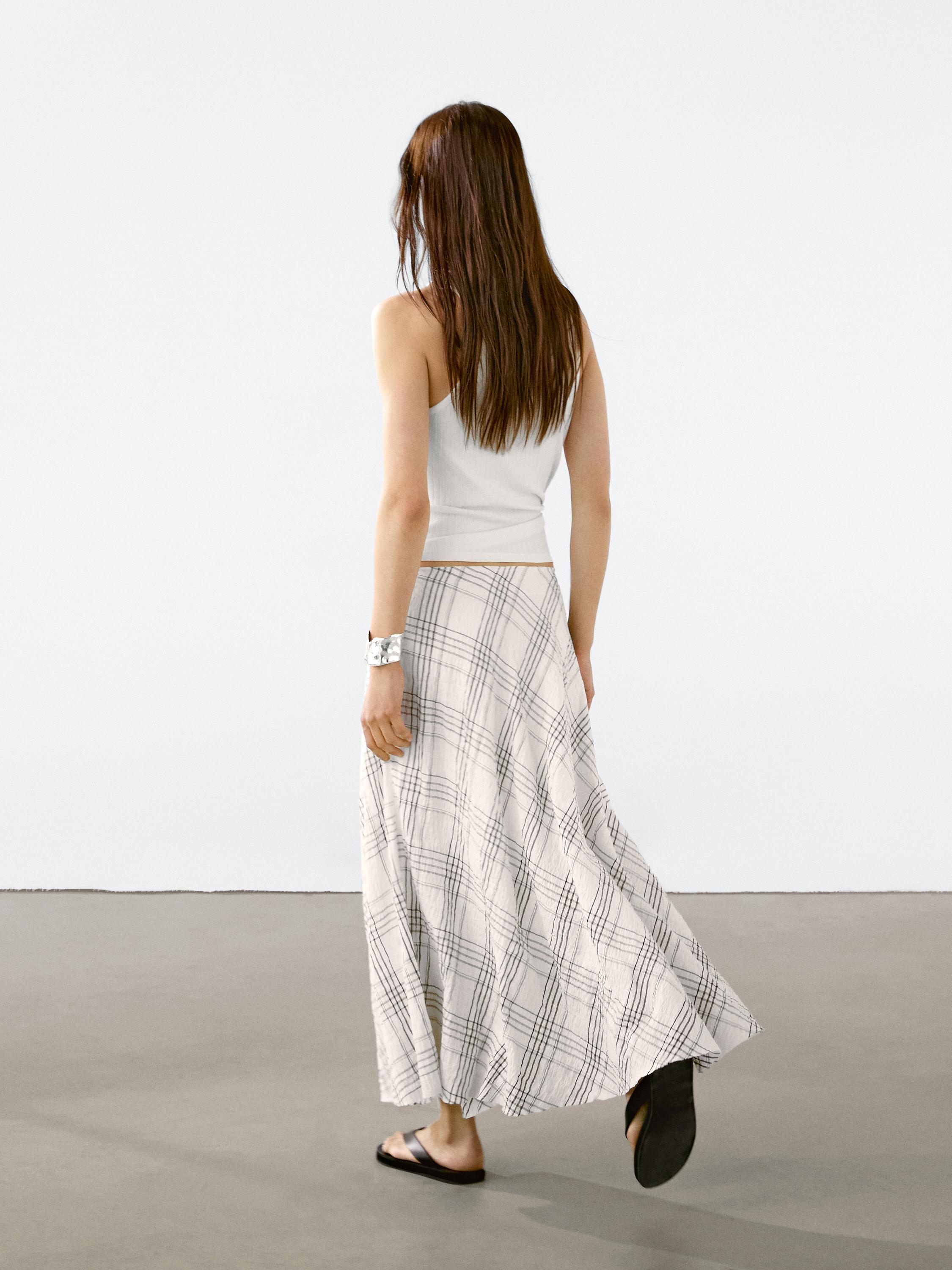 Flowing check midi skirt