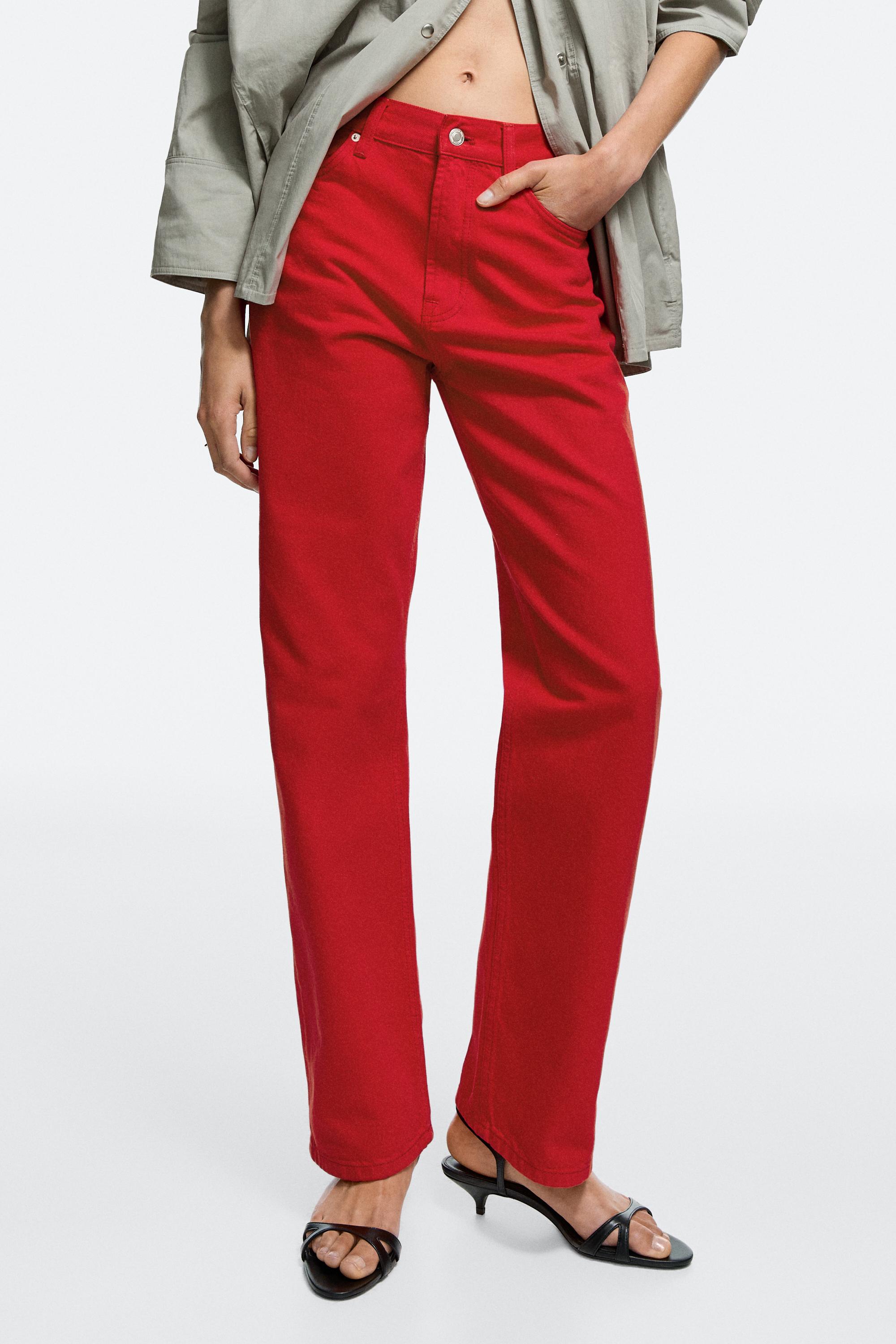 Straight-leg high-waist jeans — RED
