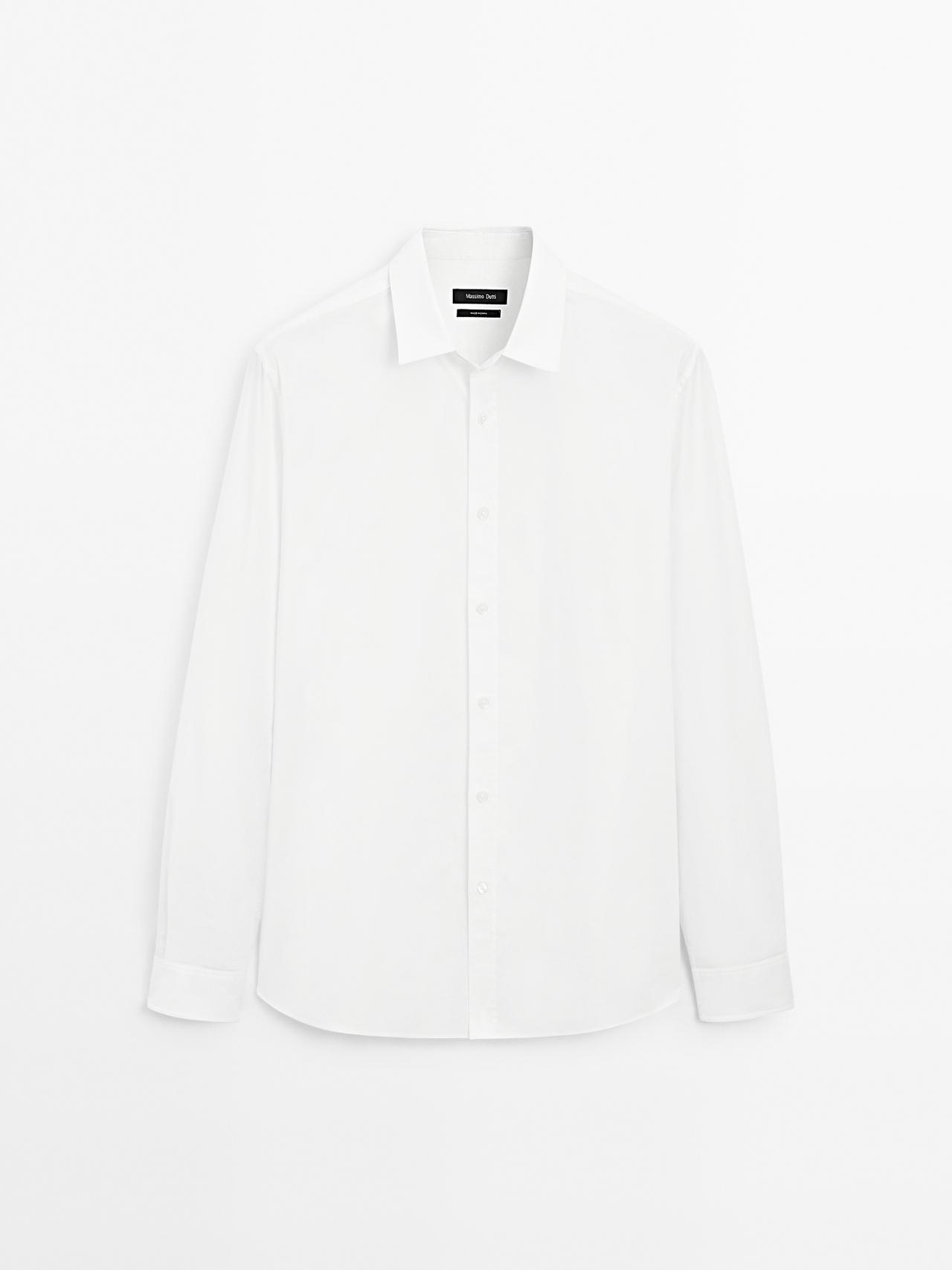 Massimo Dutti - Herre - Regular Fit Skjorte I Poplin - Hvid - L