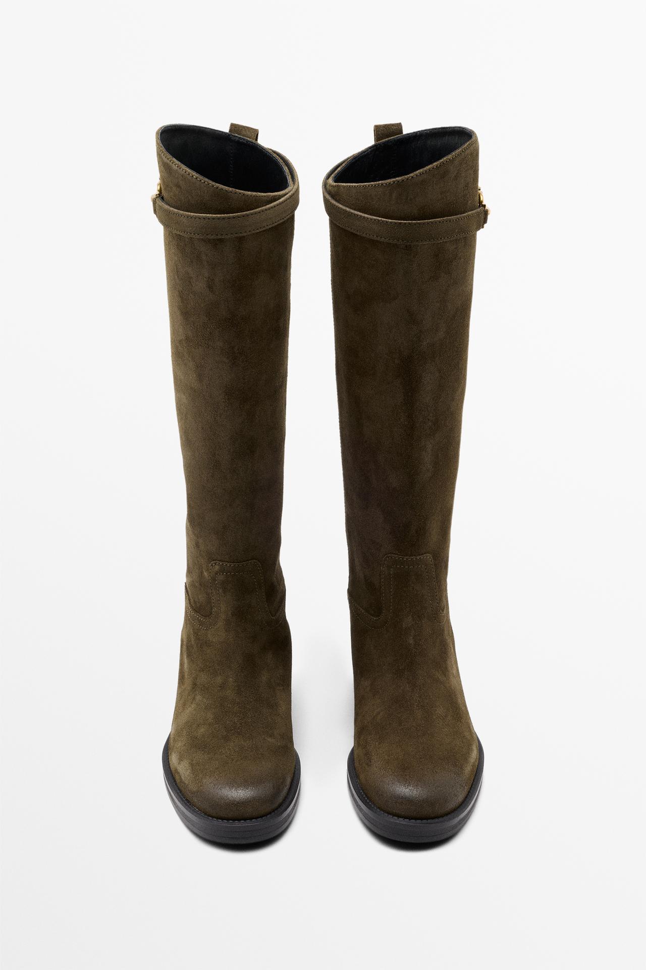 Oiled split suede riding boot — KHAKI