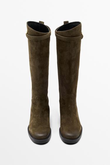 Oiled split suede riding boot — KHAKI 3