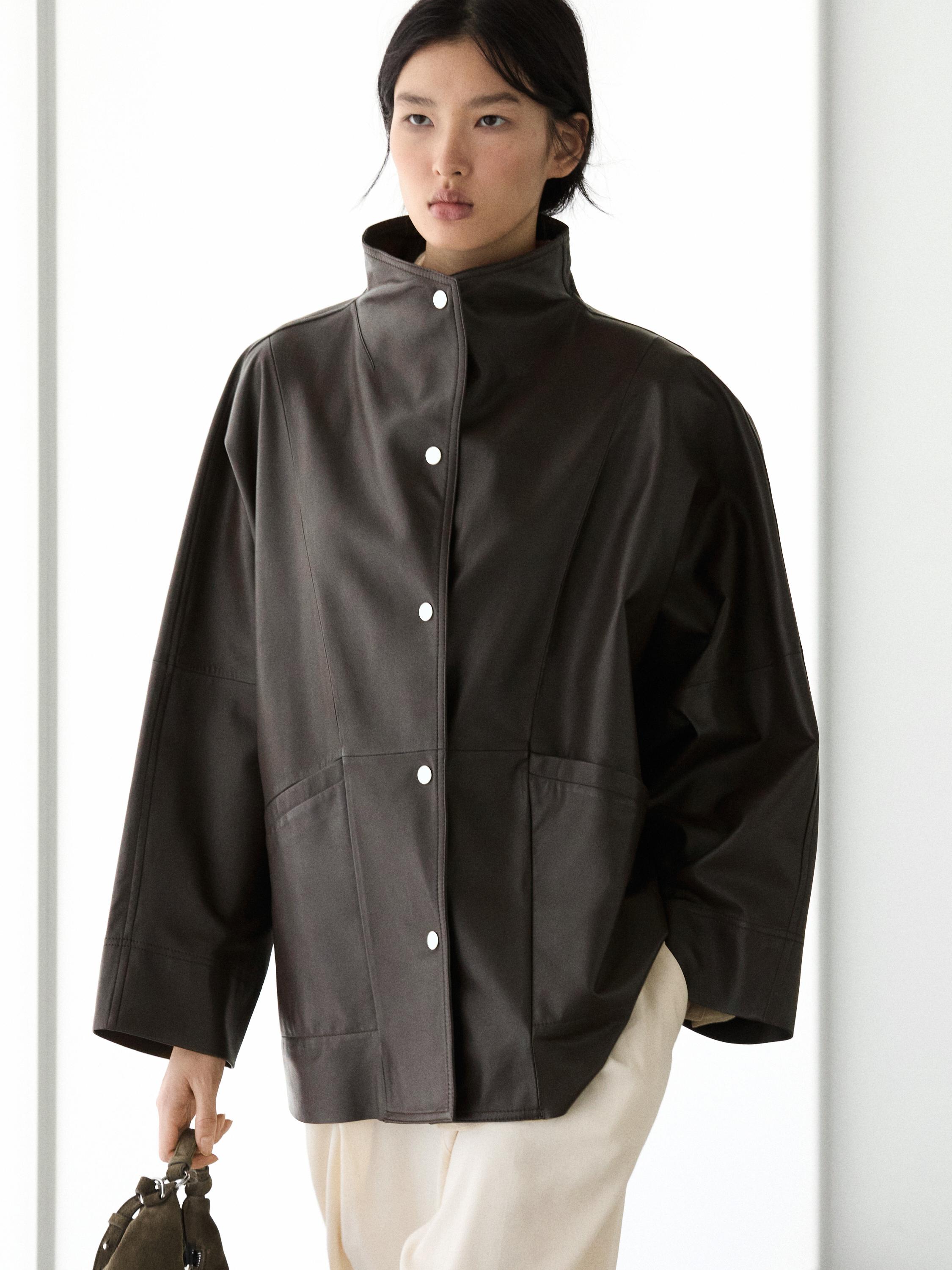 Nappa leather cape jacket — BROWN
