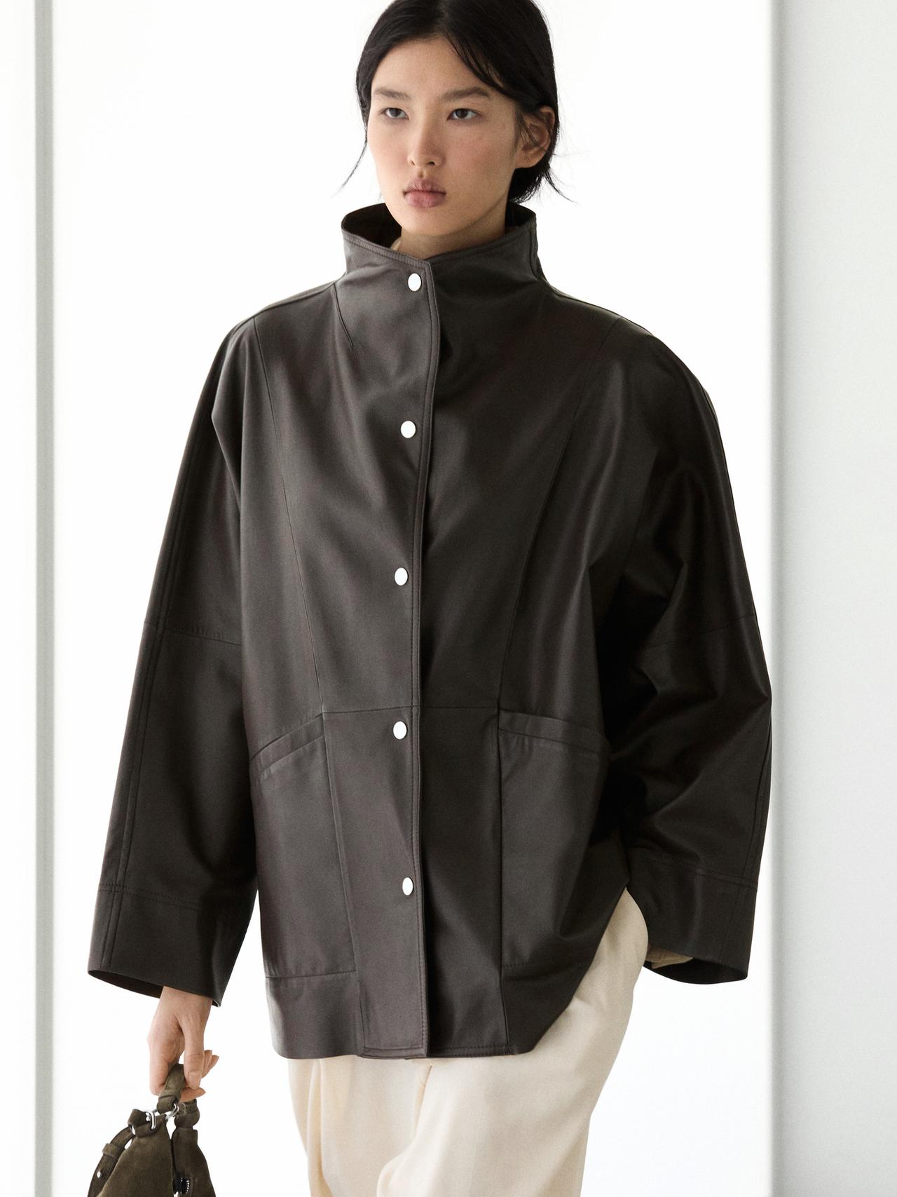 Nappa leather cape jacket — BROWN